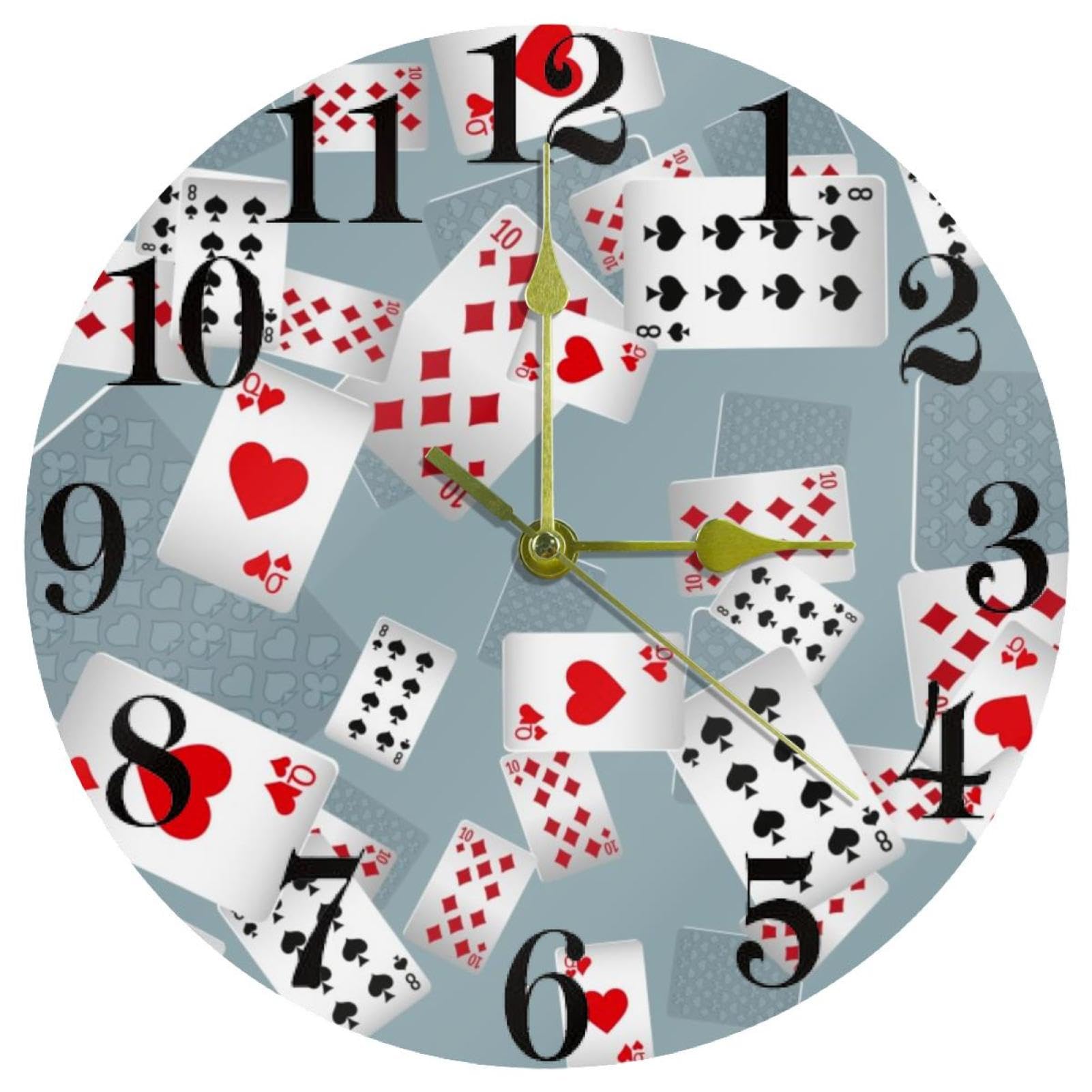 Horloge murale silencieuse à quartz motif carte à jouer