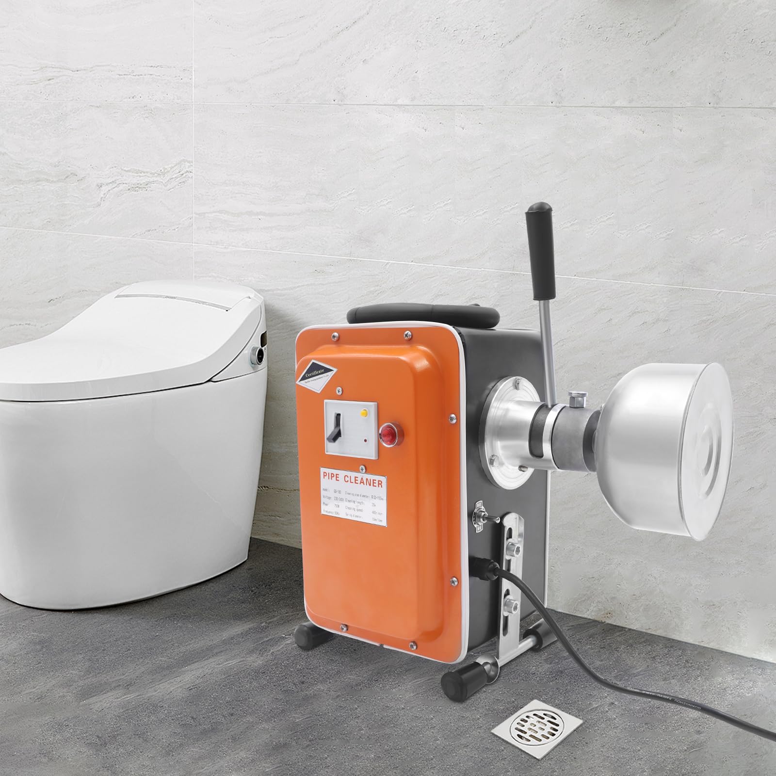 Pulitore elettrico a spirale per la pulizia dei tubi, 750 W, con molla da 12 m e 2,5 m, adatto per WC, fogne, vasca, lavello della cucina e lavandino