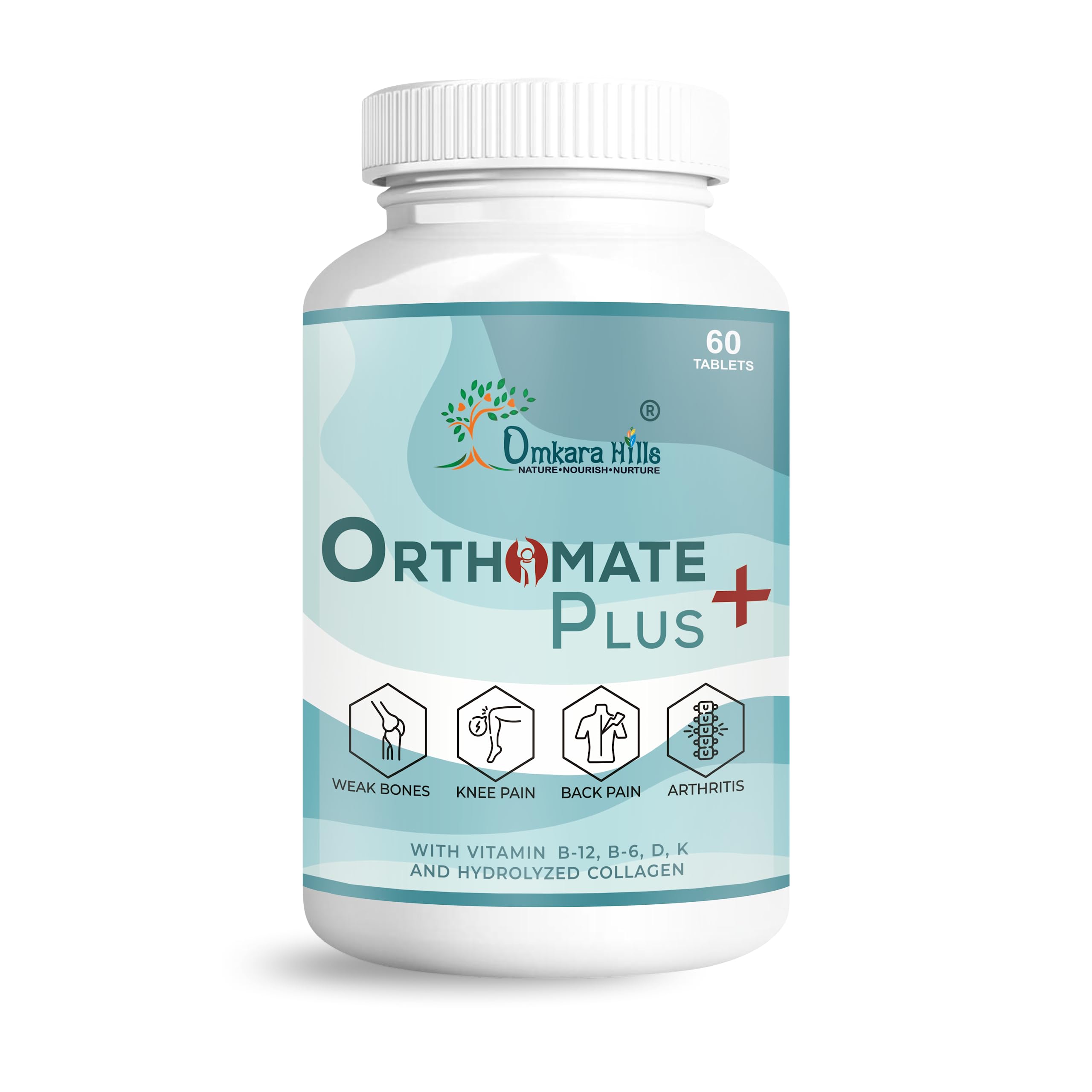 Omkara Hills Orthomate Plus - Joint Support Supplement for Men and Women with Omega 3, Glucosamine and Vitamin B6, B12, D & K | Arthritis, Back Pain, Knee Pain, Weak Bones -30 Tablets