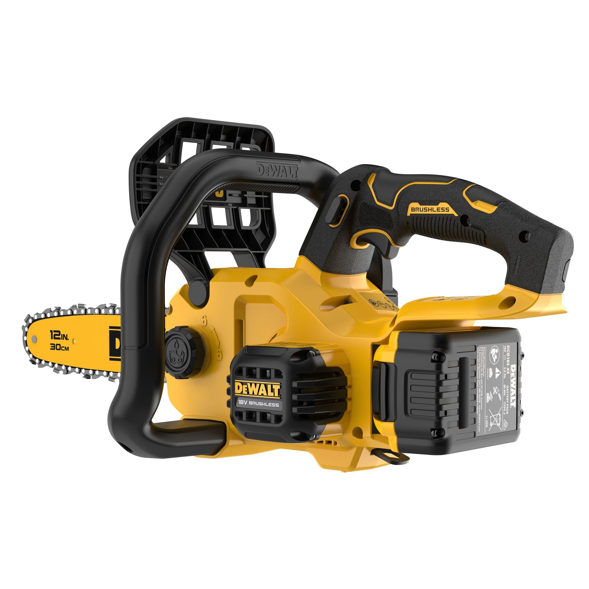 DEWALT Motosierra compacta sin escobillas XR 18V 30 cm con batería de 5Ah incluida, DCMCS565P1-QW