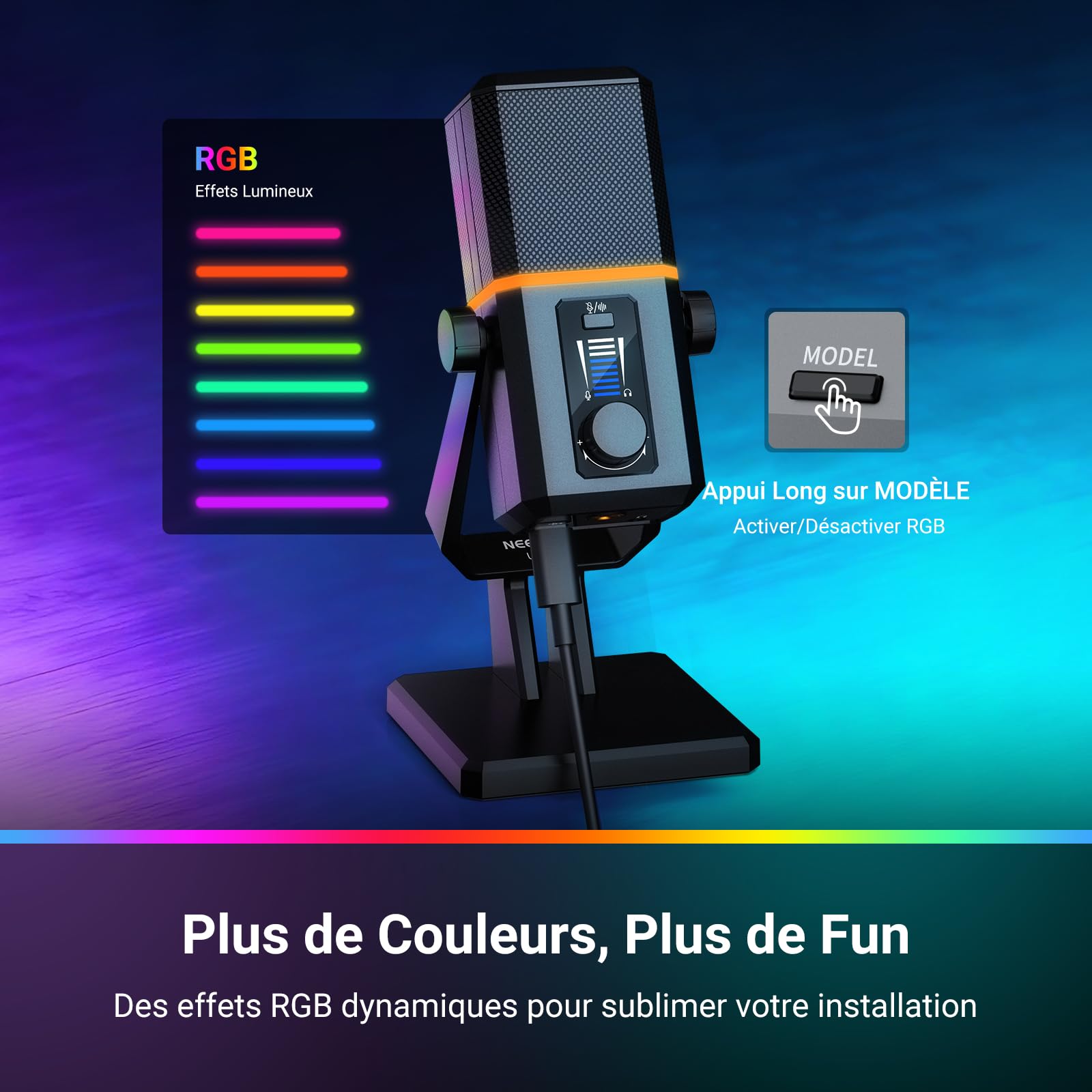 NEEWER UM02 Microphone USB RGB pour Gaming, Streaming et Podcasts; Micro de Bureau Cardioïde à Condensateur avec Réduction de Bruit; Compatible avec iPhone iPad Mac PC Android PS5/PS4 Pro/PS4