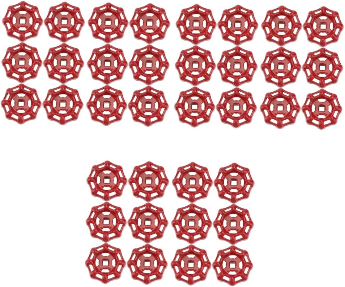 Angoily 36 Pcs Cast Iron Outdoor Faucet Handle Replacement for Spigot Hose Bib Gate Valve - Red Round Wheel Handwheel for Square Hole Water Shut Off Repair