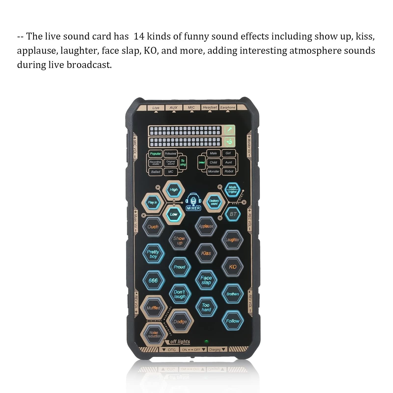 Live Soundkarte Handheld Outdoor Portable DSP Soundkarte Effektgerät Audio Mixer Voice Changer Audio Card Sound Changer (D6.10.2 cmx8.1 cmx1.3 cm)