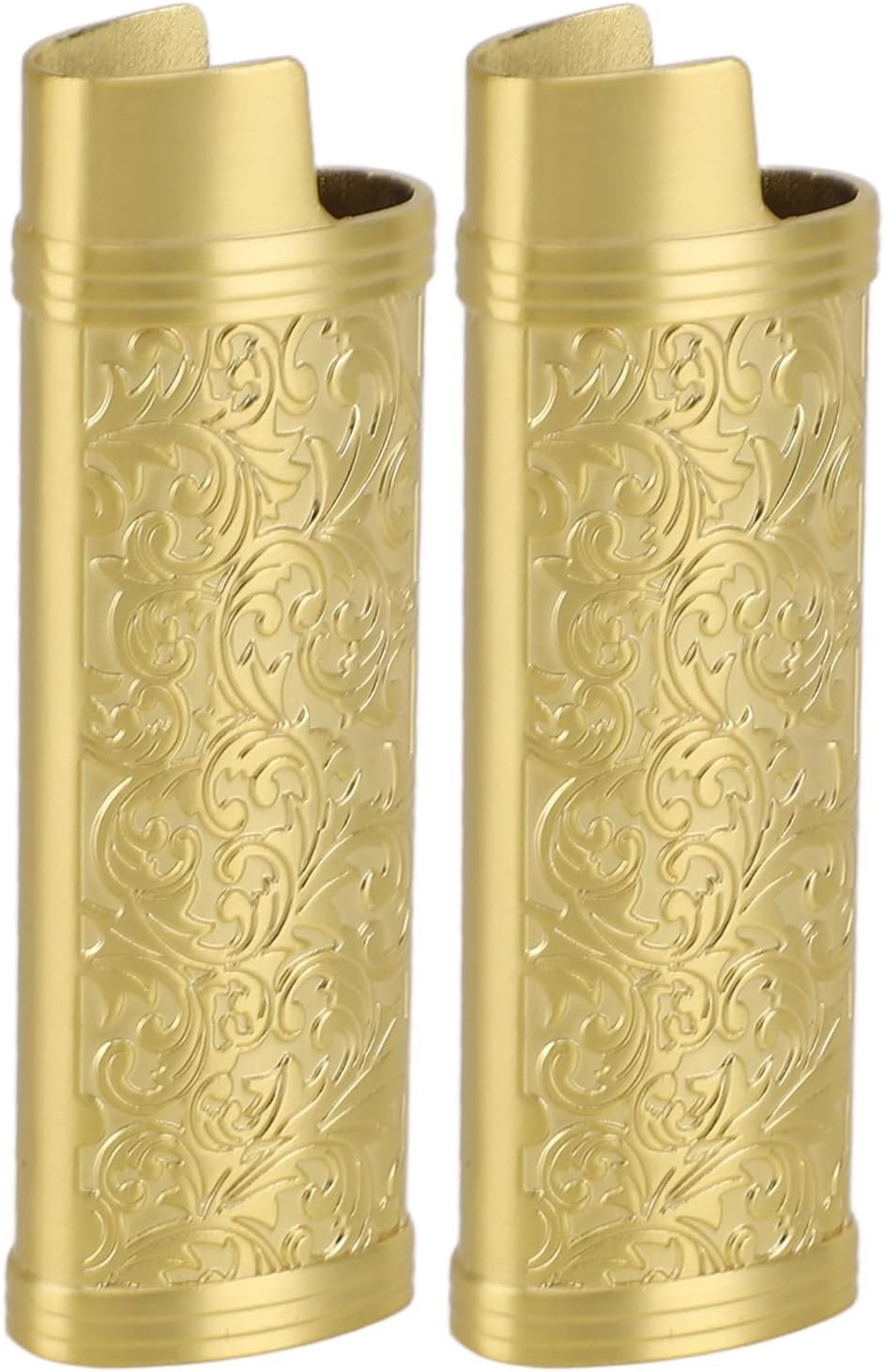 2PCS Lighter Case, Unique Botanical Pattern, Vintage Style Flower Stamp Zinc Alloy Shell For Lighter Protection With Secure Fit And Easy Access (Gold)
