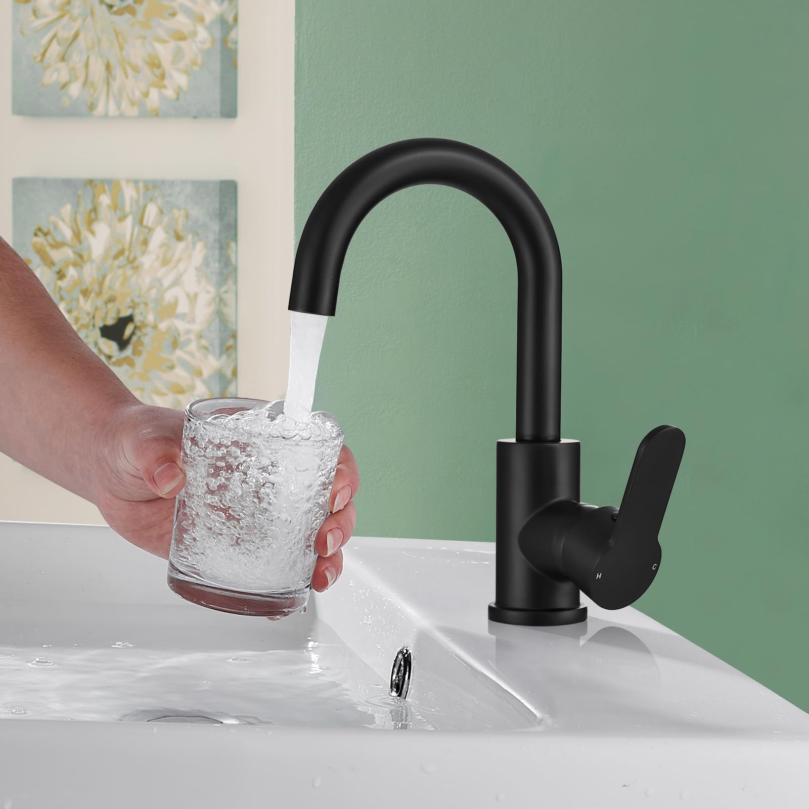 Peppermint Black Kitchen Tap Dual Lever Monobloc Kitchen Mixer