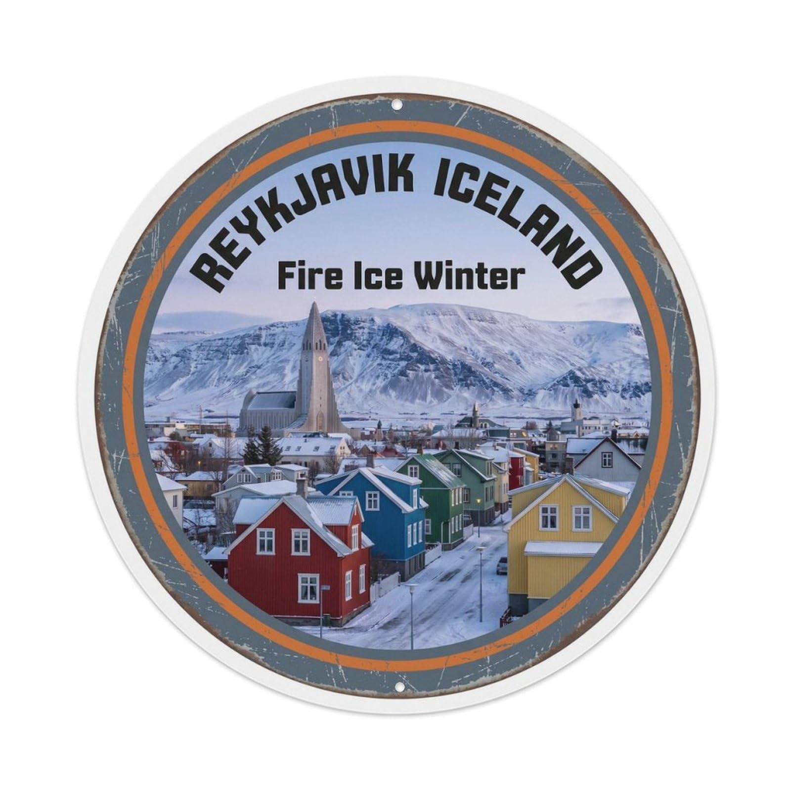 Vintage Travel Reykjavik Iceland Winter Metal Tin Sign
