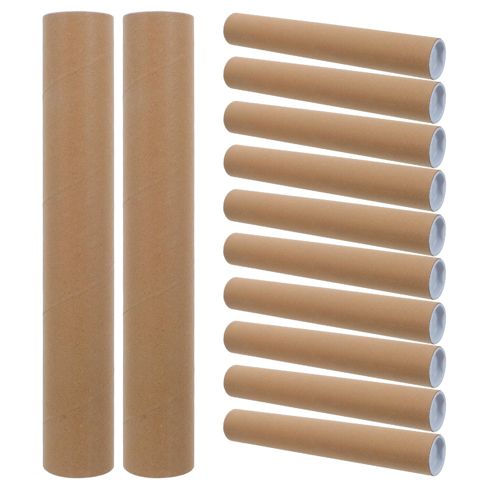 12 Piezas Tubo de Cartón Kraft Color Caqui con Tapas para Embalaje y Envío, Reutilizable y Ligero, Adecuado para Organizar en Casa y Proteger Planos y Manualidades