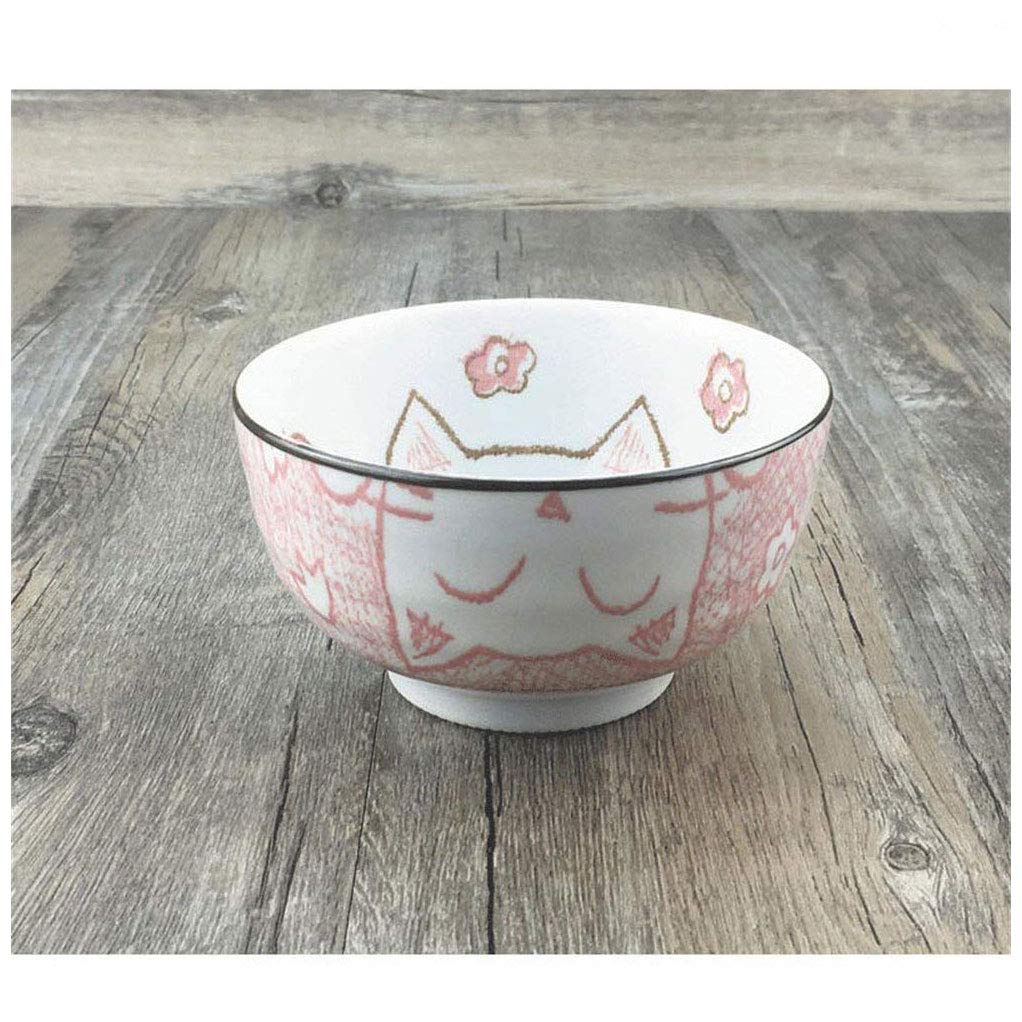Ceramic Bowl Dish Plate Creative Cute Rice Dessert Cereal Bowl Set Pasta Plate Seasoning Miso Tableware Pink Lucky Cat Fish (Size : 13CM*7CM Pink)