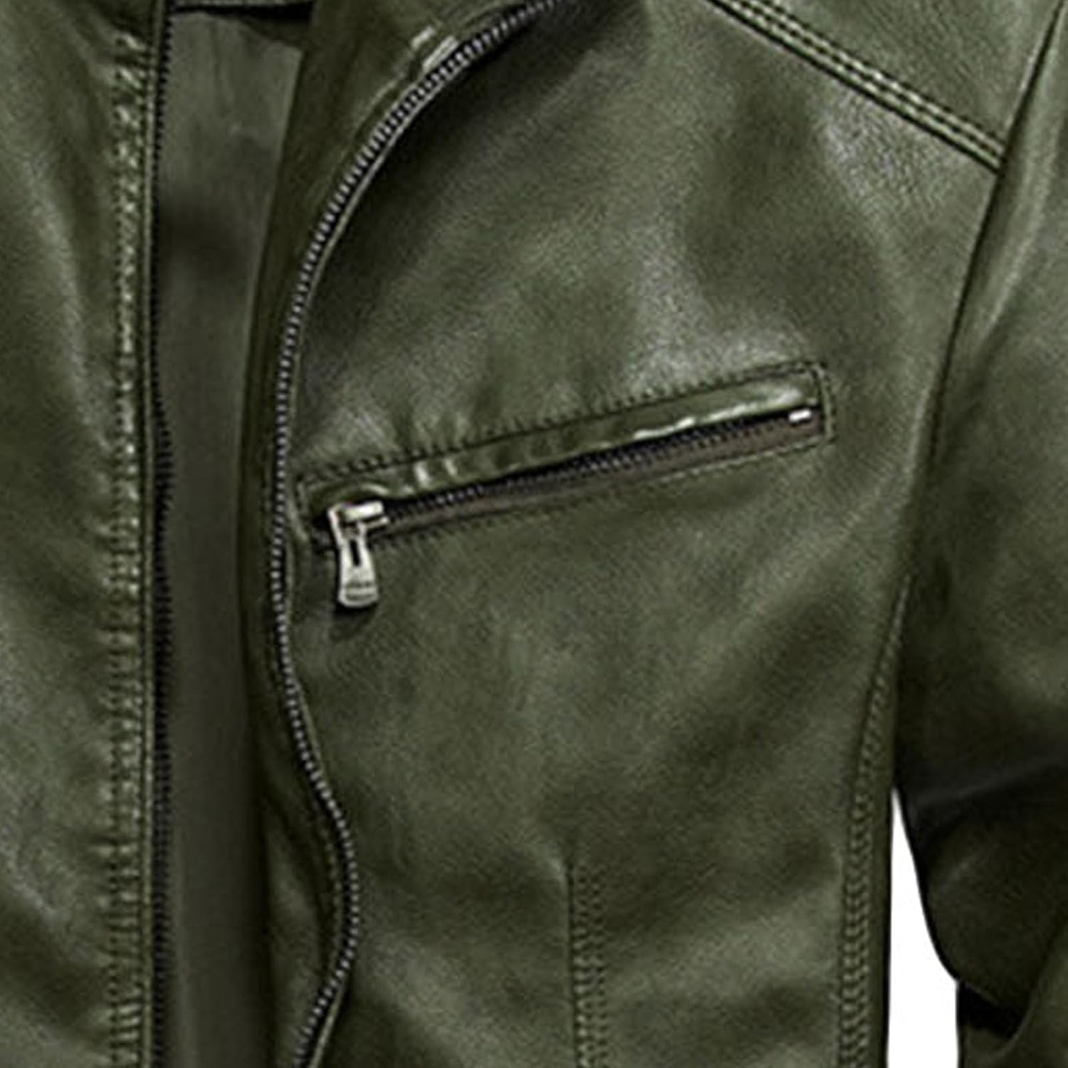 Mens Stand Collar Cargo Leather Jacket Lightweight Casual Motorcycle Biker Coat Solid Color Windproof Bomber Coat