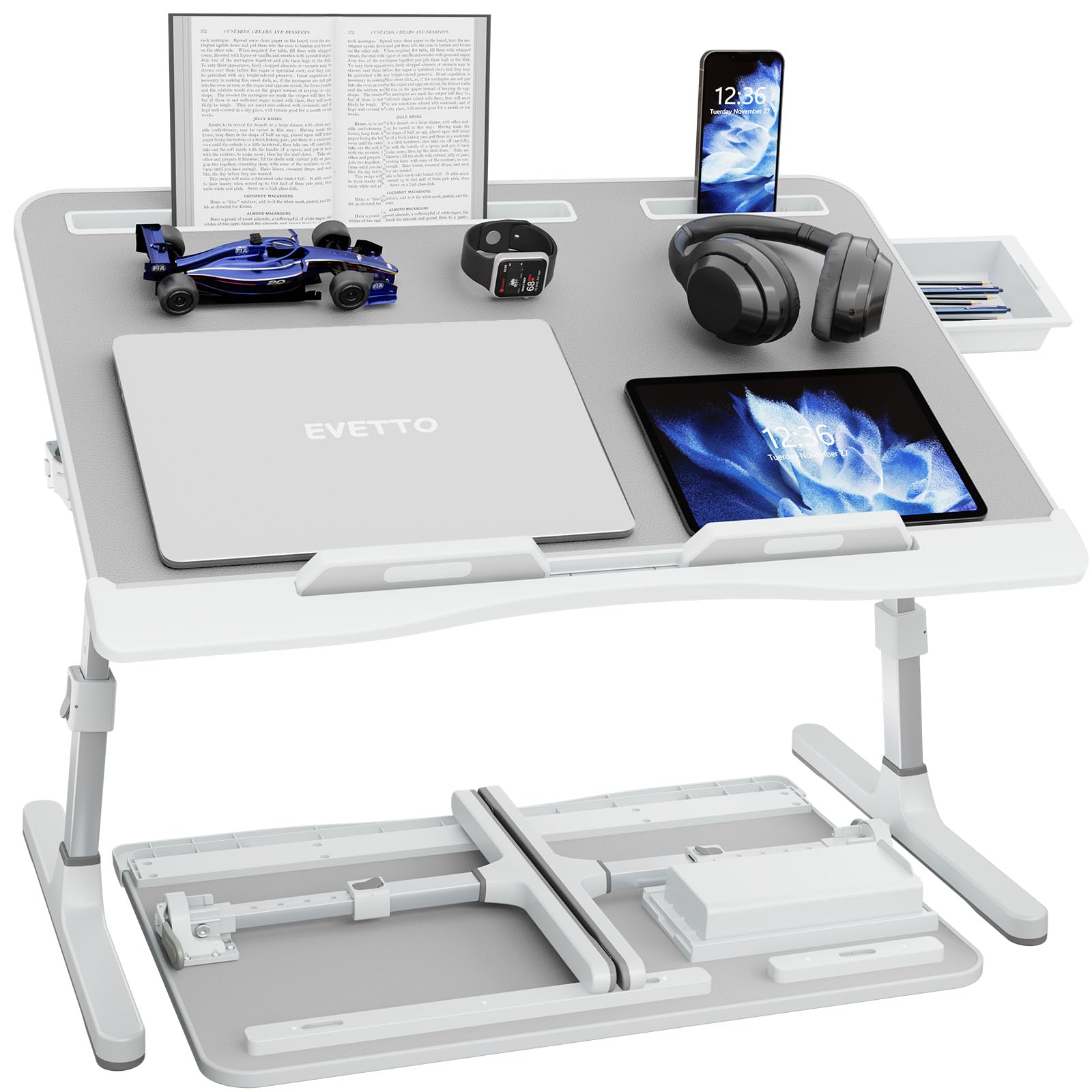 Laptop Desk for Bed, EVETTO X-Large Adjustable Laptop Table, Grey - image 1