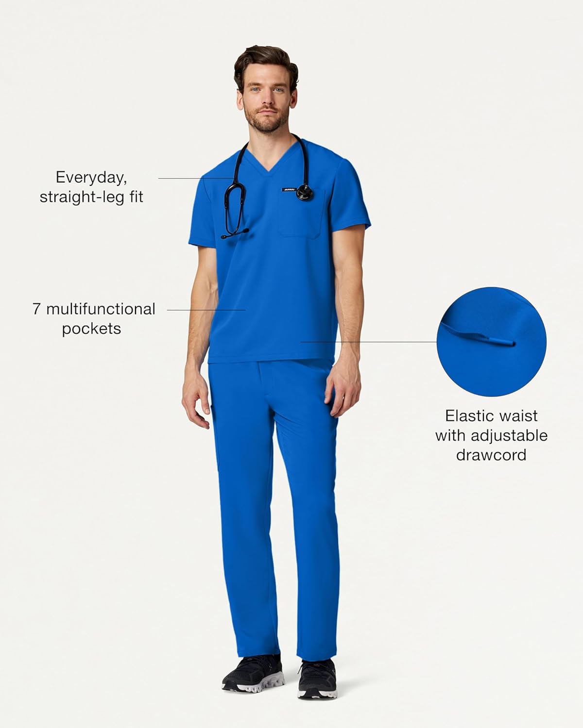 JAANUU Rhodes Men’s Scrub Pants – 7 Pockets Straight Leg, UltraLAST Fabric 4-Way Stretch, Waistband Medical Uniform Pant