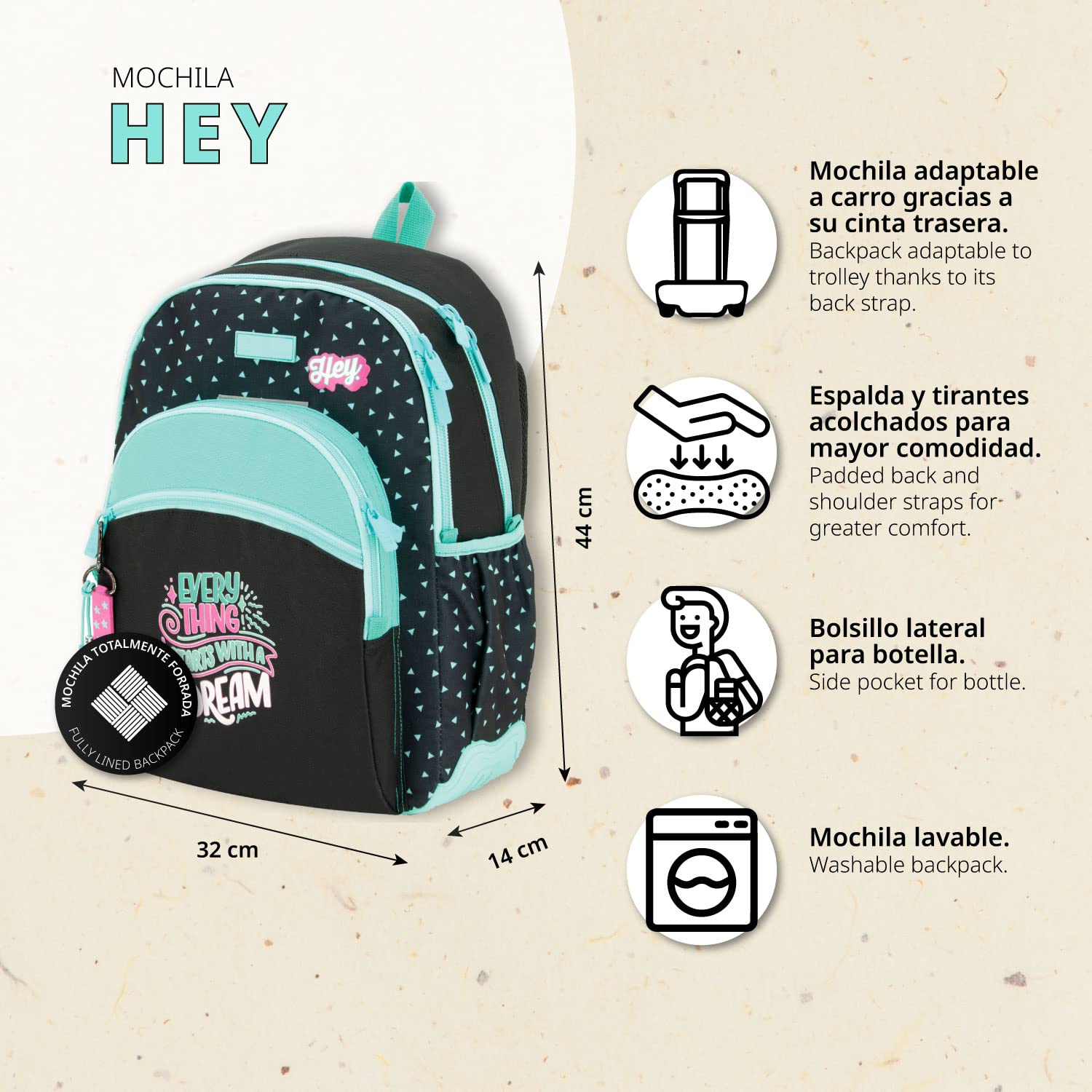 OFITURIA Zaino Scuola Bambina, Zaino Adattabile Auto, Spallacci Ergonomici Imbottiti con Materiale Traspirante, Zaino Bimba con Tasca Frontale e Tasca Laterale