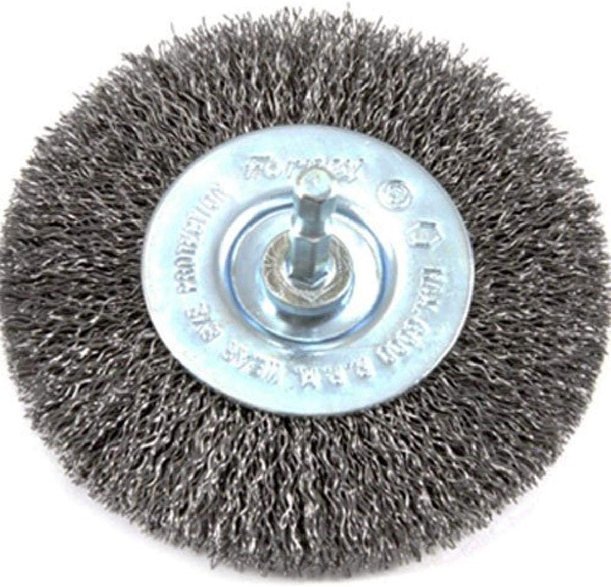 Forney 72739 Wire Wheel Brush, Coarse Crimped with 1/4-Inch Hex Shank, 4-Inch-by-.012-Inch