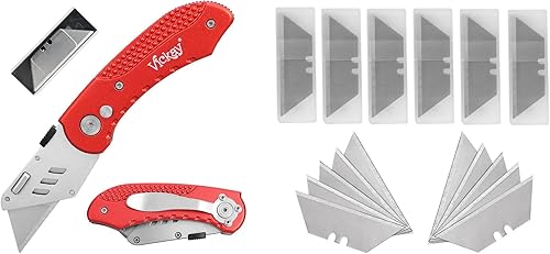 Navaja plegable para cuchillos, cuchillas resistentes con 95 cuchillas SK5 de cambio rápido, diseño de bloqueo de eje de seguridad, clip de cinturón