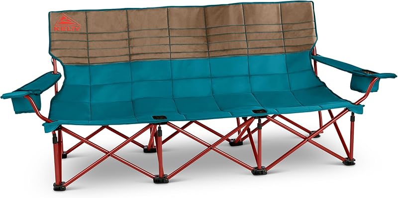 Kelty Lowdown Couch 3 Person Camping Chair Bench | Low Height Seat, Comfortably Fits 3 Adults, Slight Recline, Insulated Cup Holders, Perfect for Soccer Games, Campsites