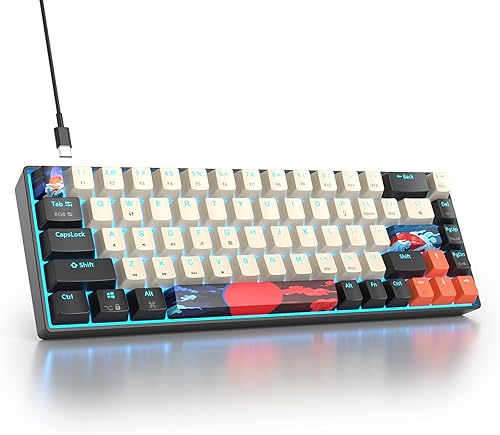 Teclado para juegos 60% con cable, teclado mecánico portátil de 68 teclas, mini teclado compacto con interruptor rojo retroiluminado RGB, teclas PBT