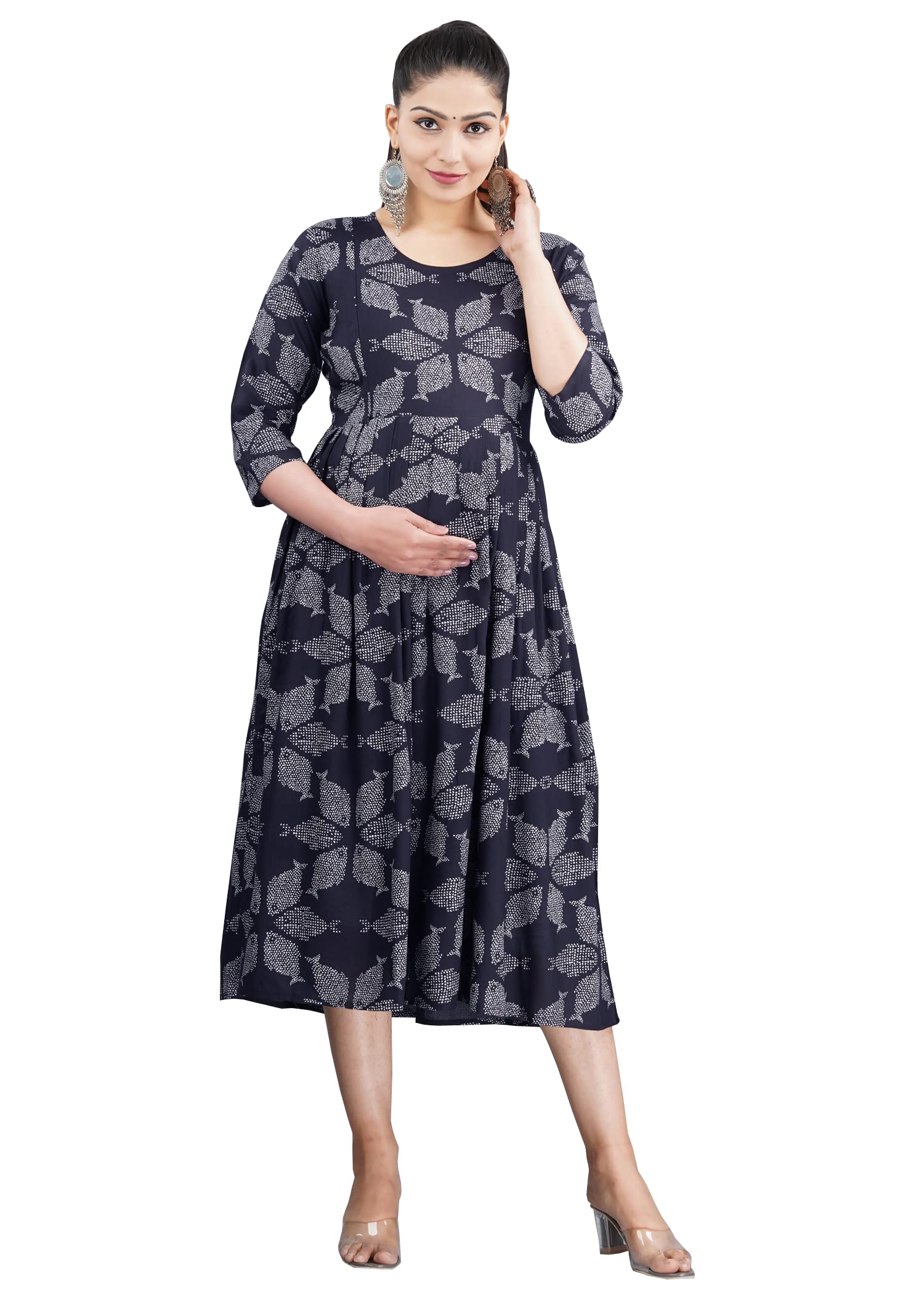 Dhruvi Women's Rayon Anarkali Maternity Dress & Feeding Kurti with Zippers