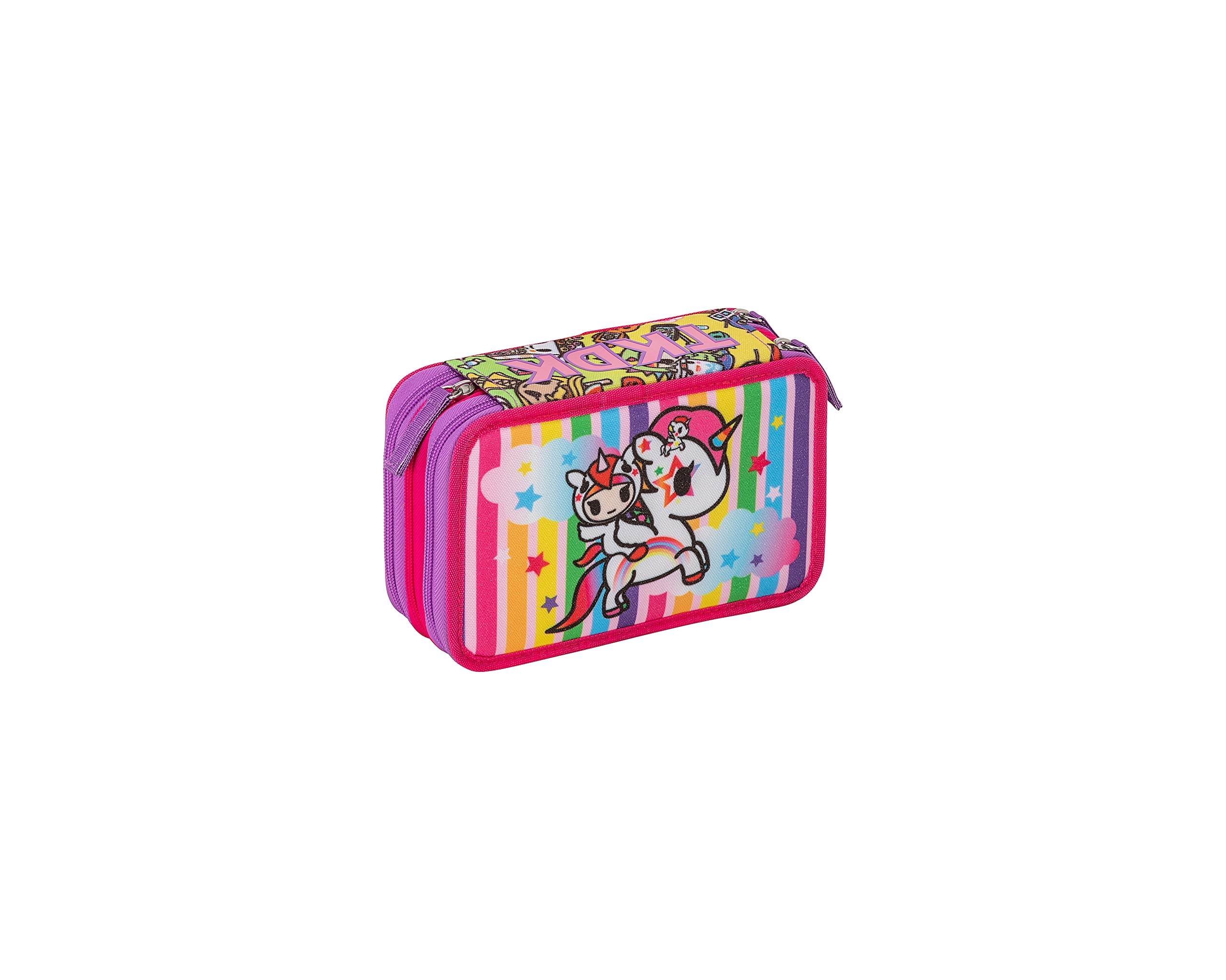 Tokidoki Astuccio Scuola 3 Scomparti Con Penna Frixion Cancellabile, Accessori Da Viaggio Organizer Per Valigia Unisex Bambini E Ragazzi, Multicolore, 68091