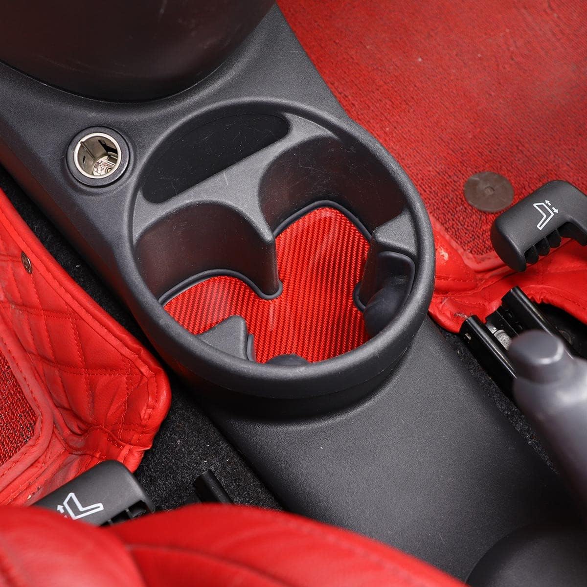 Car Center Cup Holder Slot Mat Sticker Trim Compatible wih Fiat 500 2010-2023 Soft Carbon Fiber 4PCS,Water Cup Holder Panel Cover Trim Accessories (Red Carbon-Front)