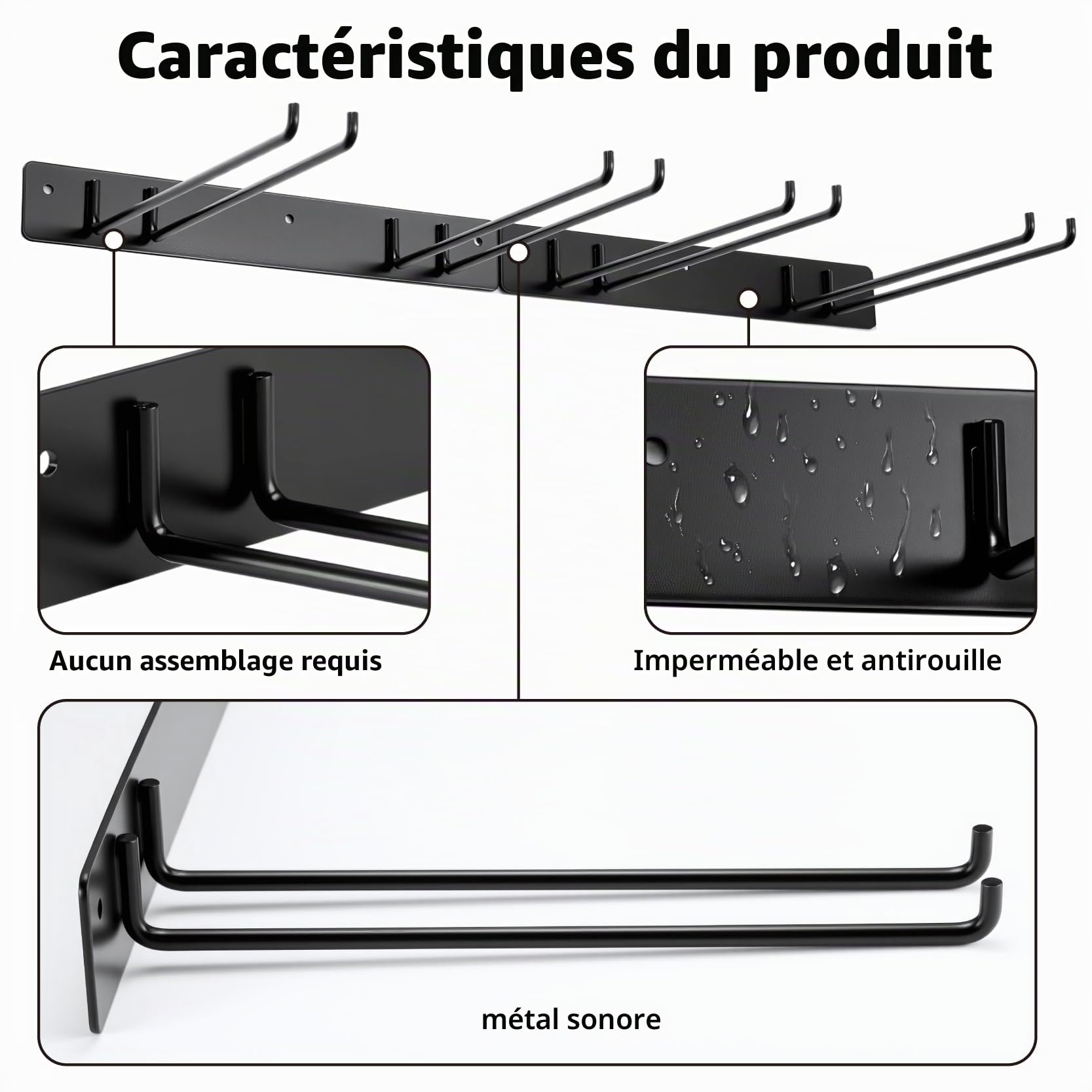 Sinoer Support mural pour outils - Solution de rangement de garage - Support de pieds de chaise pliable - Crochet de rangement pour outils de jardin - Version allongée - Inoxydable - Capacité de