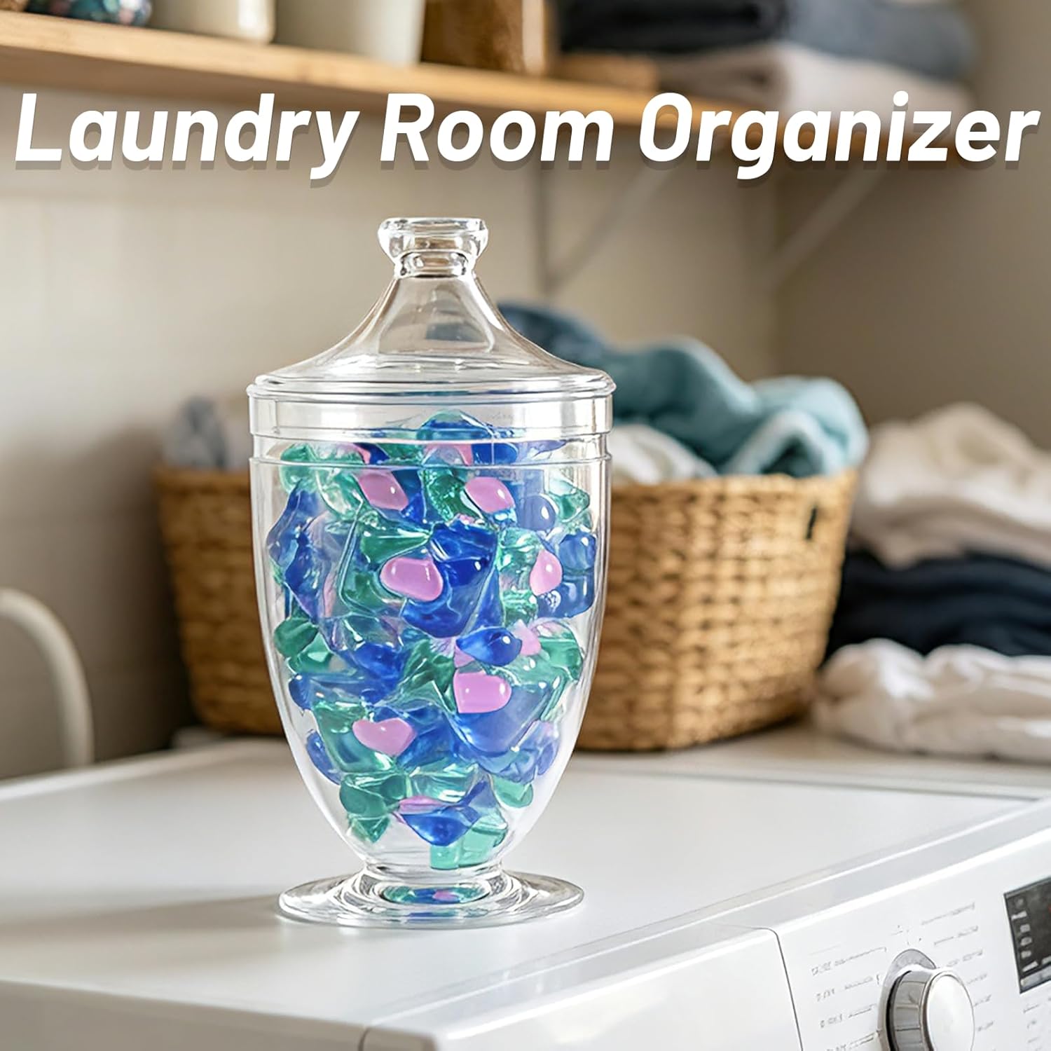 Acrylic Apothecary Jars with Lids, 3-Piece Vanity Organizer Canisters, Storage Container Jars for Bathroom, Laundry Room, Kitchen, Candy Buffet