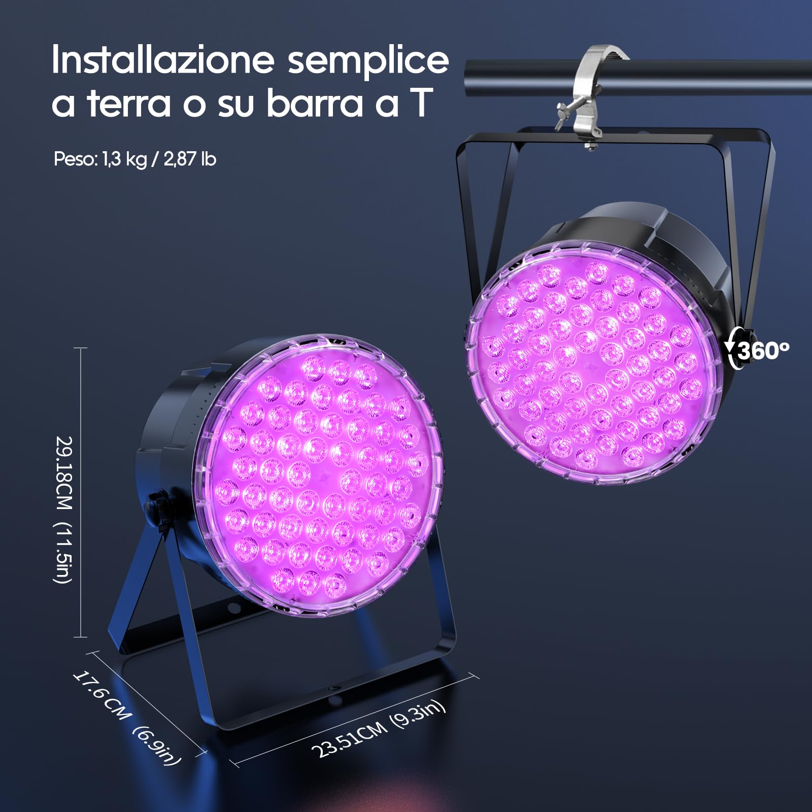 BETOPPER PAR LED 54x3W Faretti da Palco Par Can RGB 3-in-1 con Luminosità Superiore, Controllo Remoto, Effetti Stroboscopici e Wash DMX per Feste, Concerti, Matrimoni, Chiesa, Bar, Eventi(1pz)