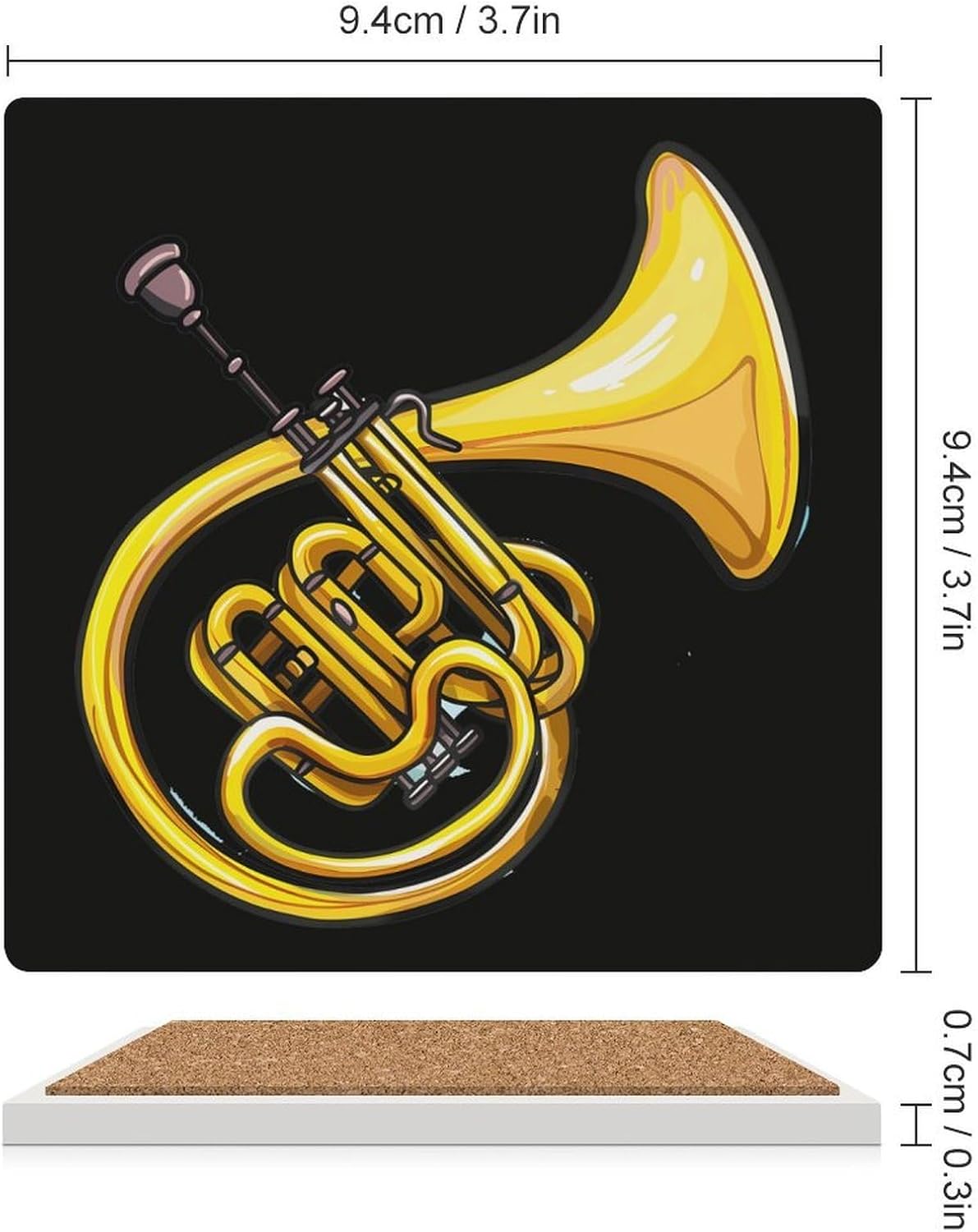 French Horn Coaster for Drinks Square Ceramic Table Coasters Stone Mat Crafts 6PCS Home Kitchen Decor