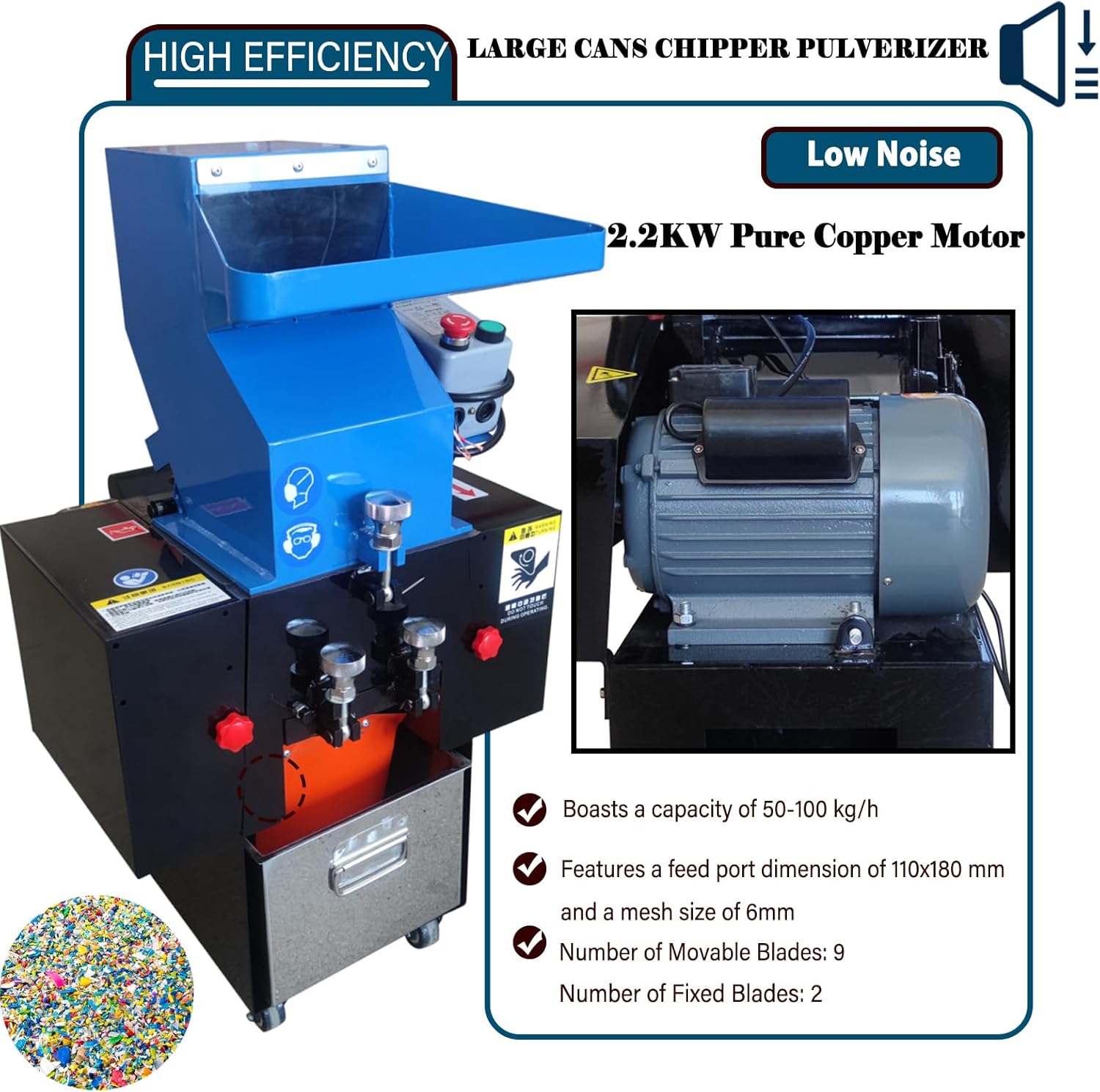 INTBUYING Electric Plastic Shredder Grinder 2.2KW Cardboard Bottle Crusher Granulator Large Cans Chipper Pulverizer Recycling Machine Plastic Grinder Mill for PC/PVC/ABS/PET/EPS/PU/HDPE/Nylon 220V 1PH