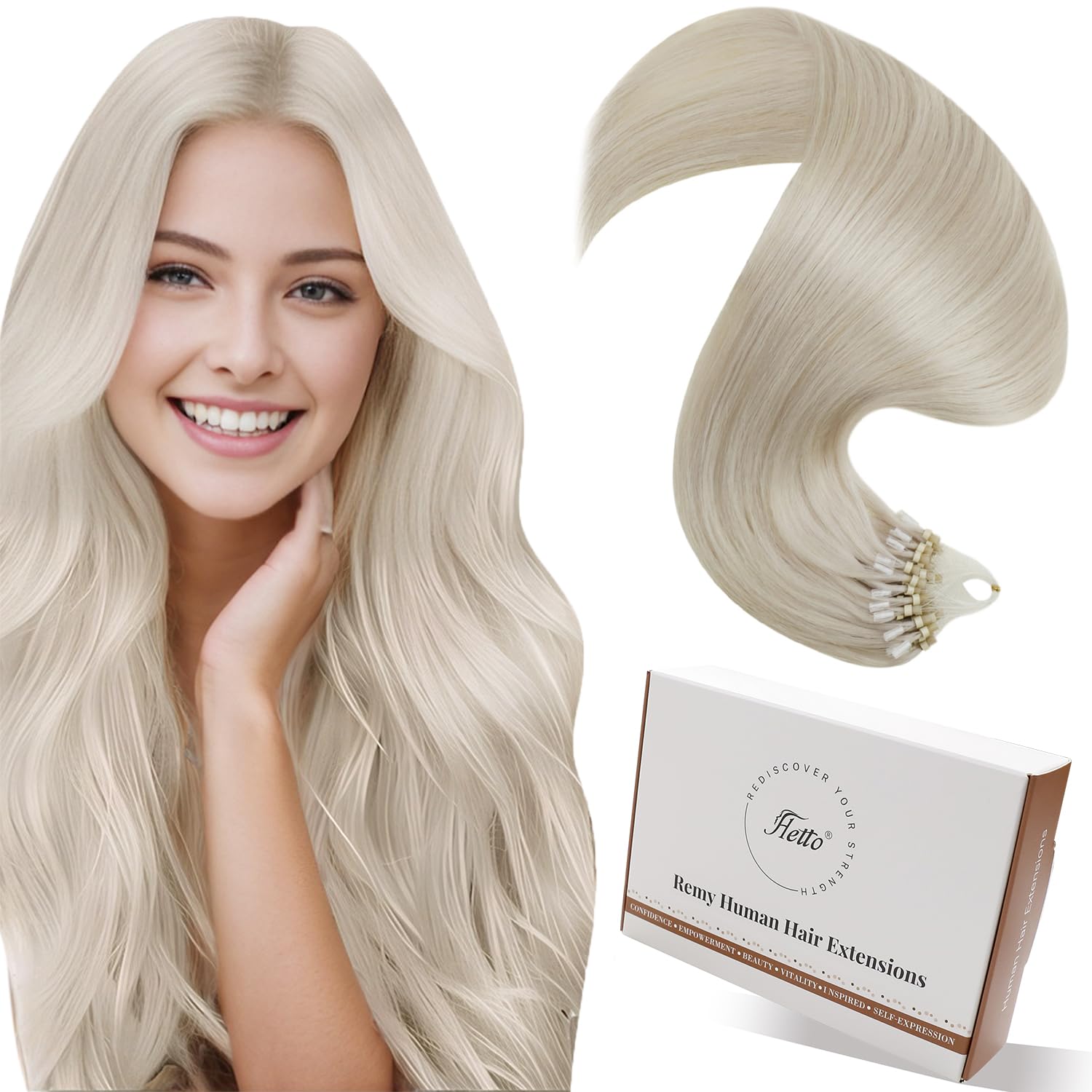 Hetto Micro Rings Hair Extensions Platinum Blonde 20 Inch