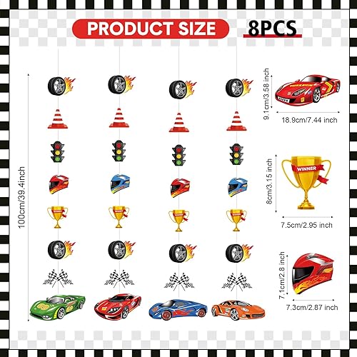 Miniatura 10 de Faccito Paquete de 8 pancartas de construcción para fiestas, decoración de zona de tráfico, guirnalda de papel de cumpleaños, recortes colgantes