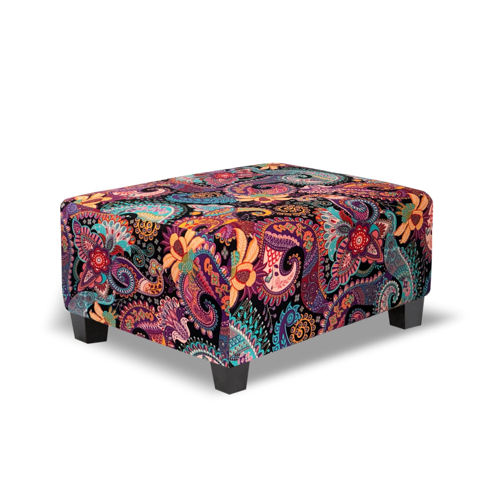 Rectangle Ottoman Cover Printed,Stretch Footstool Slipcover with Elastic Bottom,Soft Fabric Protector for Rectangular Ottoman in Living Room or Bedroom,Medium,Purple