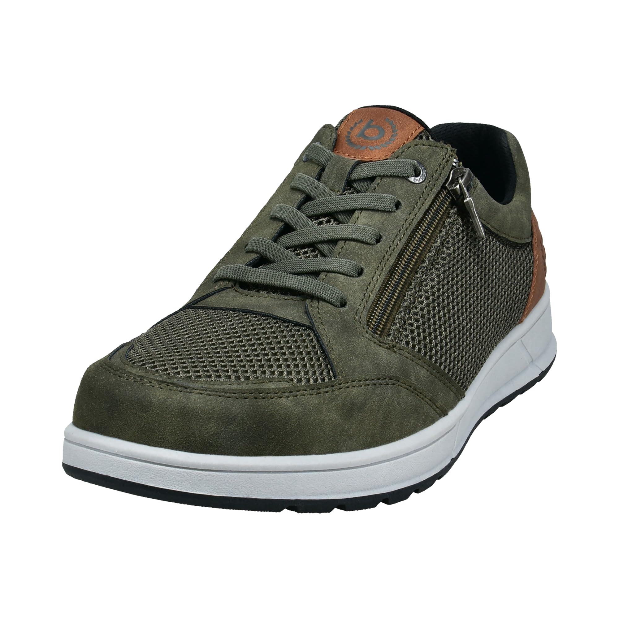 bugatti Men's Casual Sneaker with Zipper, Durable Outsole, Dark Green, 9.5 UK
