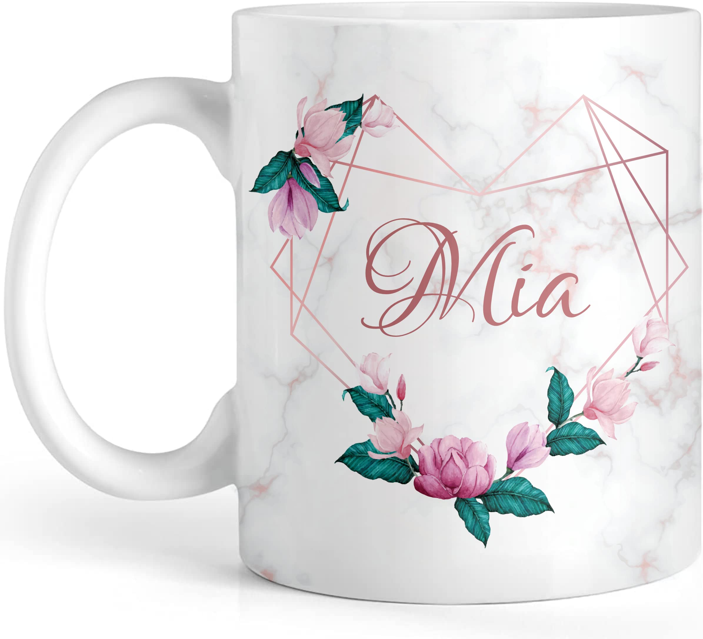 EKAM Personalised Tea Mug Any Name - Best Floral Marble Mug - Customised Gift for Valentine’s Day, Birthday, Christmas Day for Mom, Dad, Kids, Friends or Girls, 11oz Ceramic Cup (Design 2)