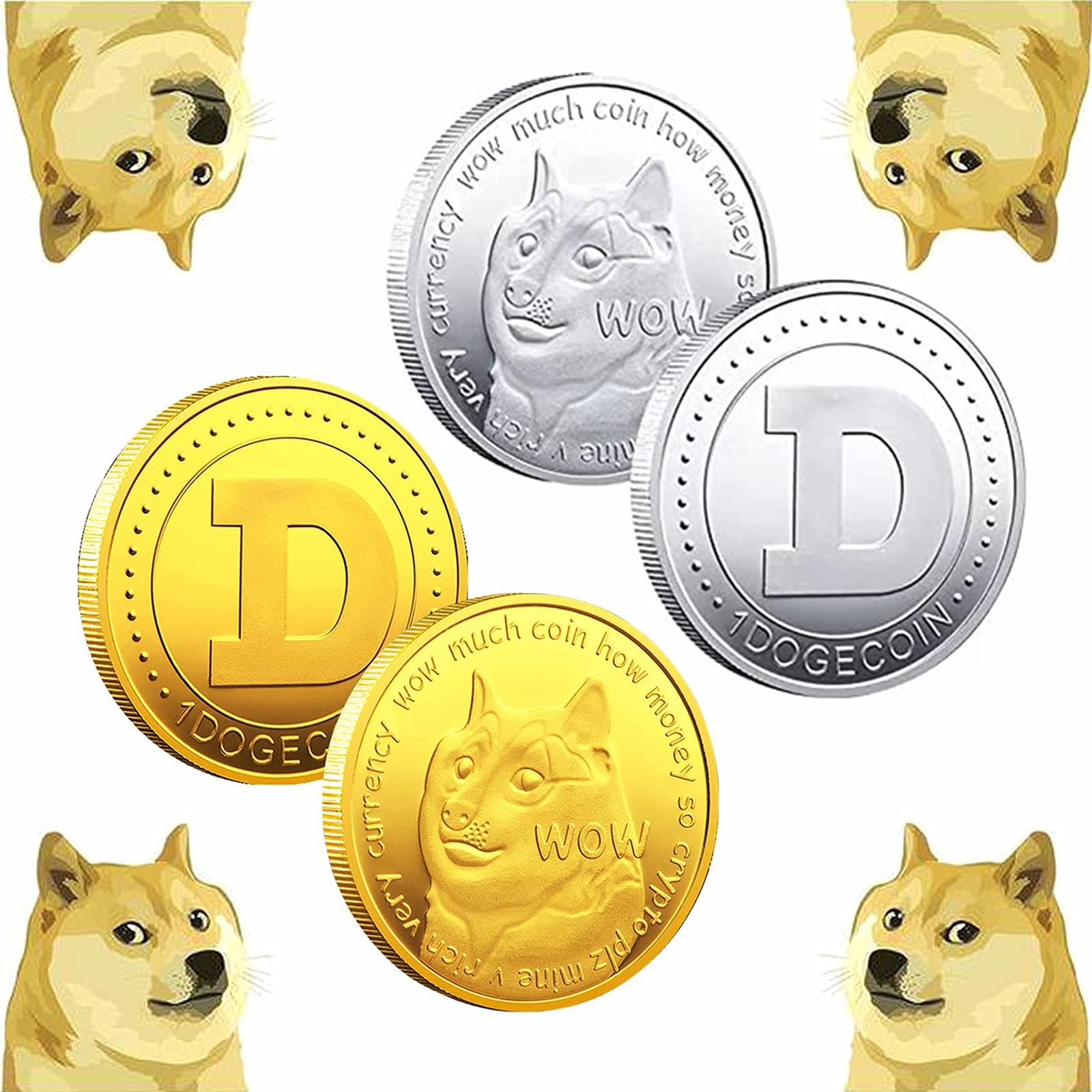 2Pcs Dogecoin with Clear Protective Case 1oz Commemorative Coin Plated Dogecoin Coin 2021 Limited Edition Collectible Coin Cryptocurrency Collectors Items (A, Gold + Sliver)