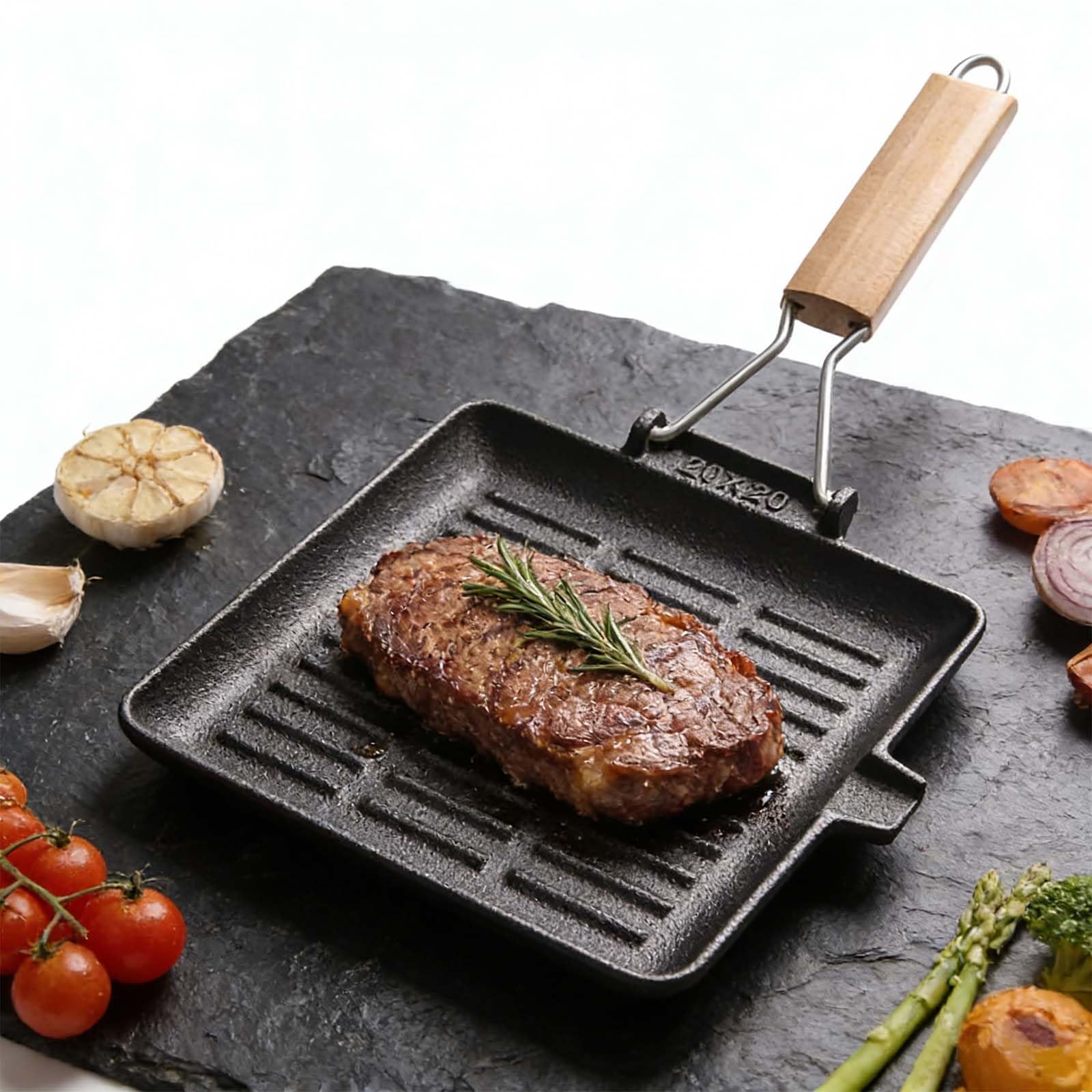 Sartén plegable de hierro fundido, 20 x 20 cm, Parrilla de inducción antiadherente, Parrilla de hierro fundido, Sartén parrilla de aluminio fundido, apto para cocinas de inducción, fácil de limpiar — view 6