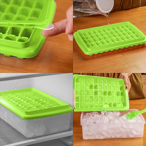Miniatura 8 de Bandeja para cubitos de hielo con tapa y Bo, molde para cubitos de hielo para refrigerador, contenedor de hielo sin BPA con cuchara y tapa, polvo