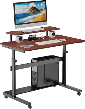 EUREKA ERGONOMIC Height Adjustable Standing Desk, Mobile Desk with Detachable Hutch 41", Teak