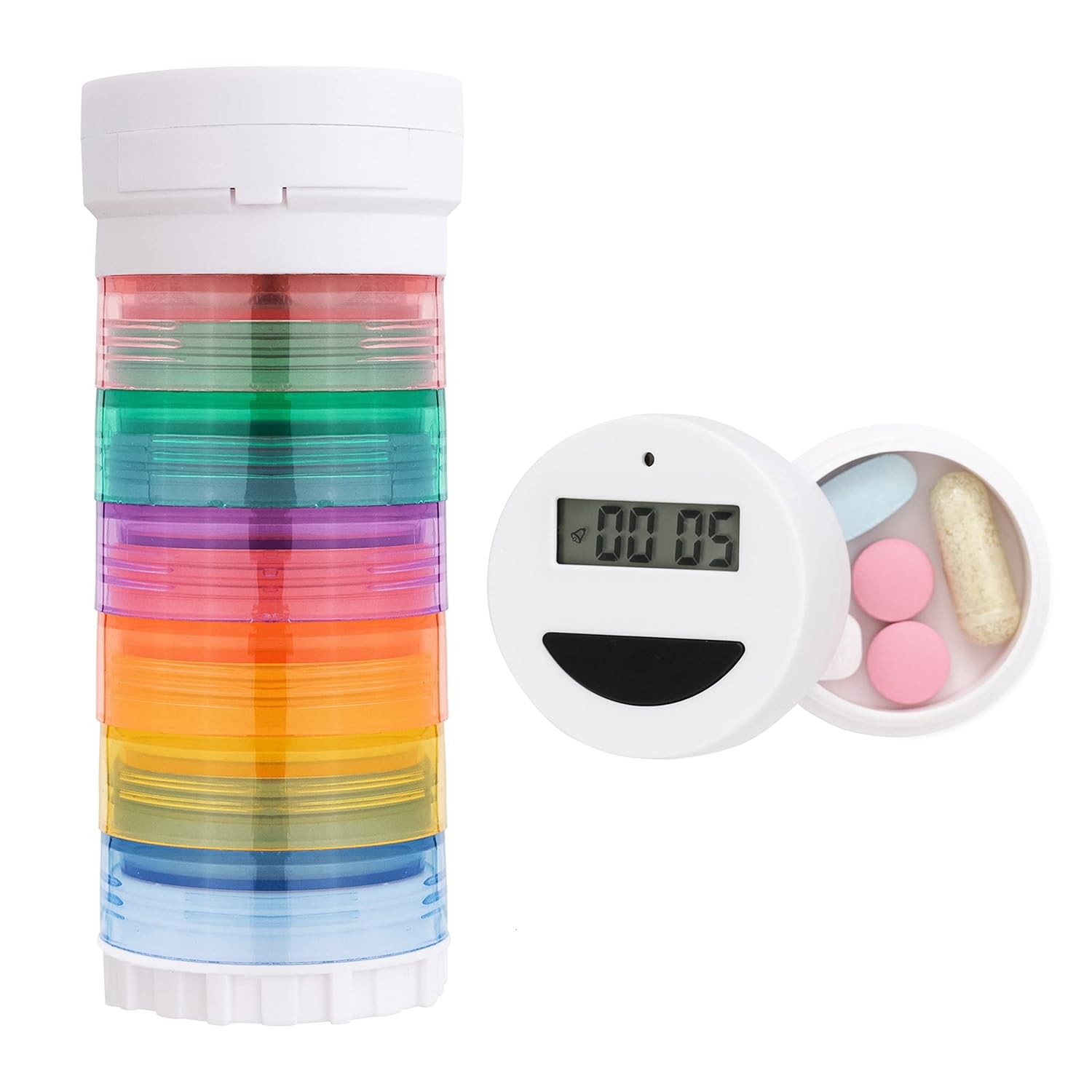 Portable 7 Day Stackable Pill Organizer with 2 Lids and with One