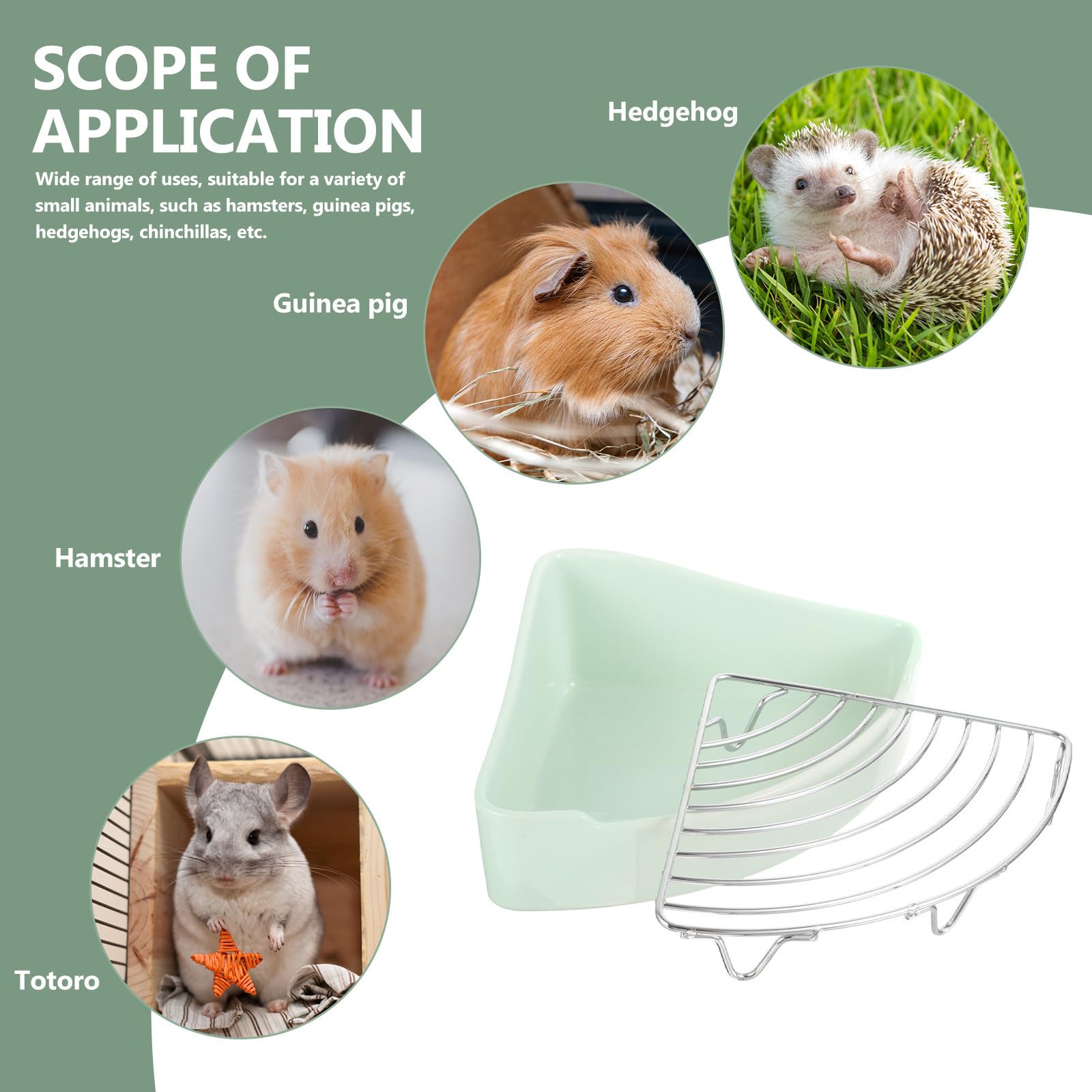 Lettiera per Piccoli Animali Triangolare in Ceramica Colore Verde Chiaro, Resistente al Ribaltamento, Protegge Le Zampe, per Conigli e Cavie in Bagno o Ufficio