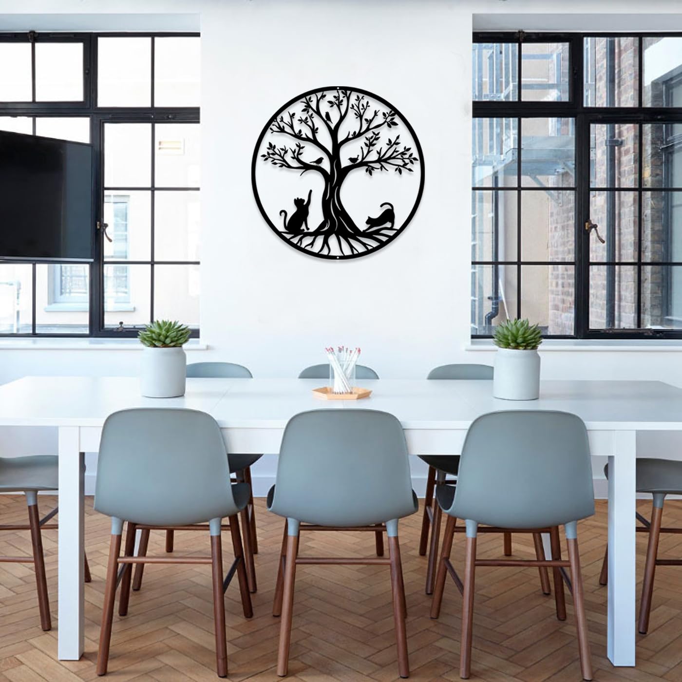 Luccyle Arbre de vie en métal Décoration,Art Mural en Métal,Art de l'arbre de Vie,Décorations intérieures et extérieures pour la Chambre à Coucher (Cat 50cm)