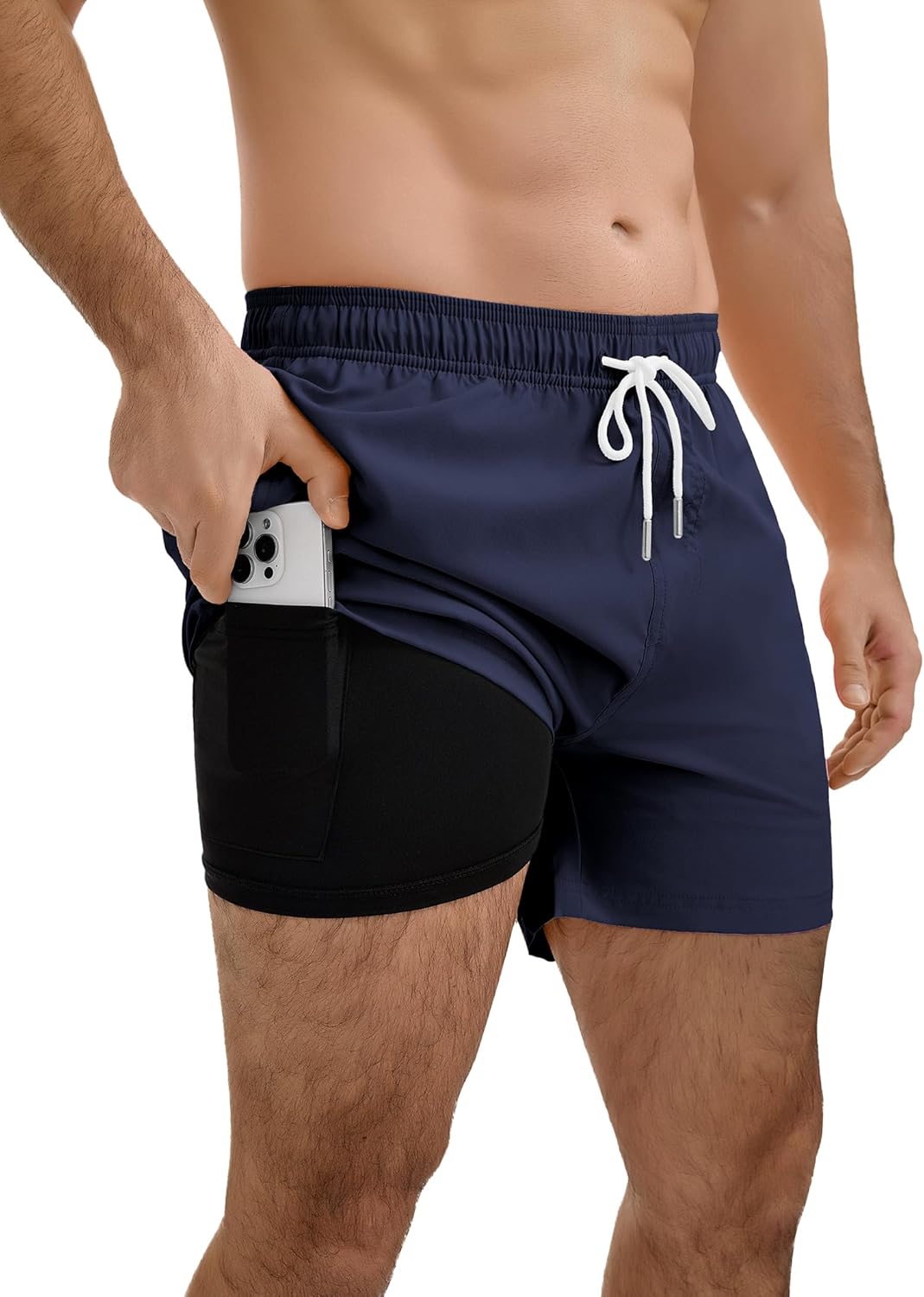 YnimioAOX Men’s Swim Trunks 5 Inch with Compression Liner 2 in 1 Quick Dry Swimming Shorts Bathing Suits with Pockets