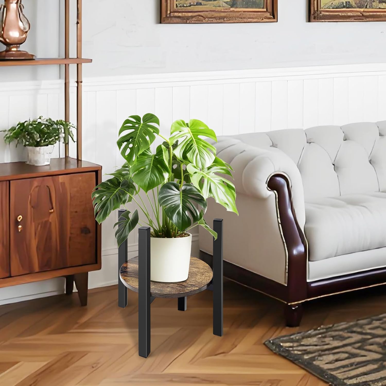 Adjustable Plant Stand, Mid Century Modern Indoor Plants Stands - Fits 8 to 13 Inches Pots - Stable Wood Single Small Plant Stool for Living Room image 5