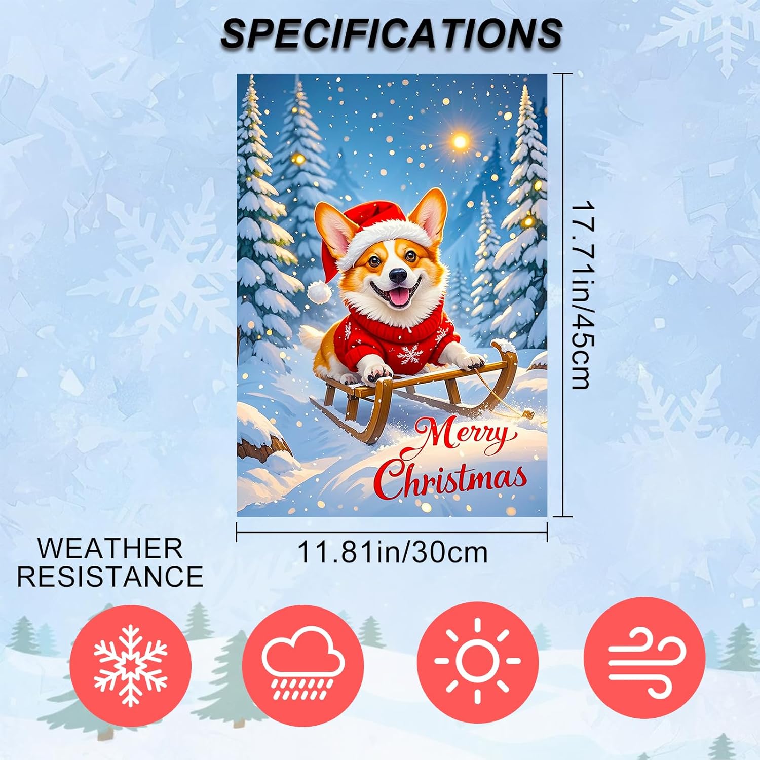 IVN Winter Christmas Garden Flag 12x18 Inch Double Sided Corgi Dog Sledding Holiday Outdoor Yard Flag for Home Porch Patio Lawn Winter Welcome Decor - Image 3
