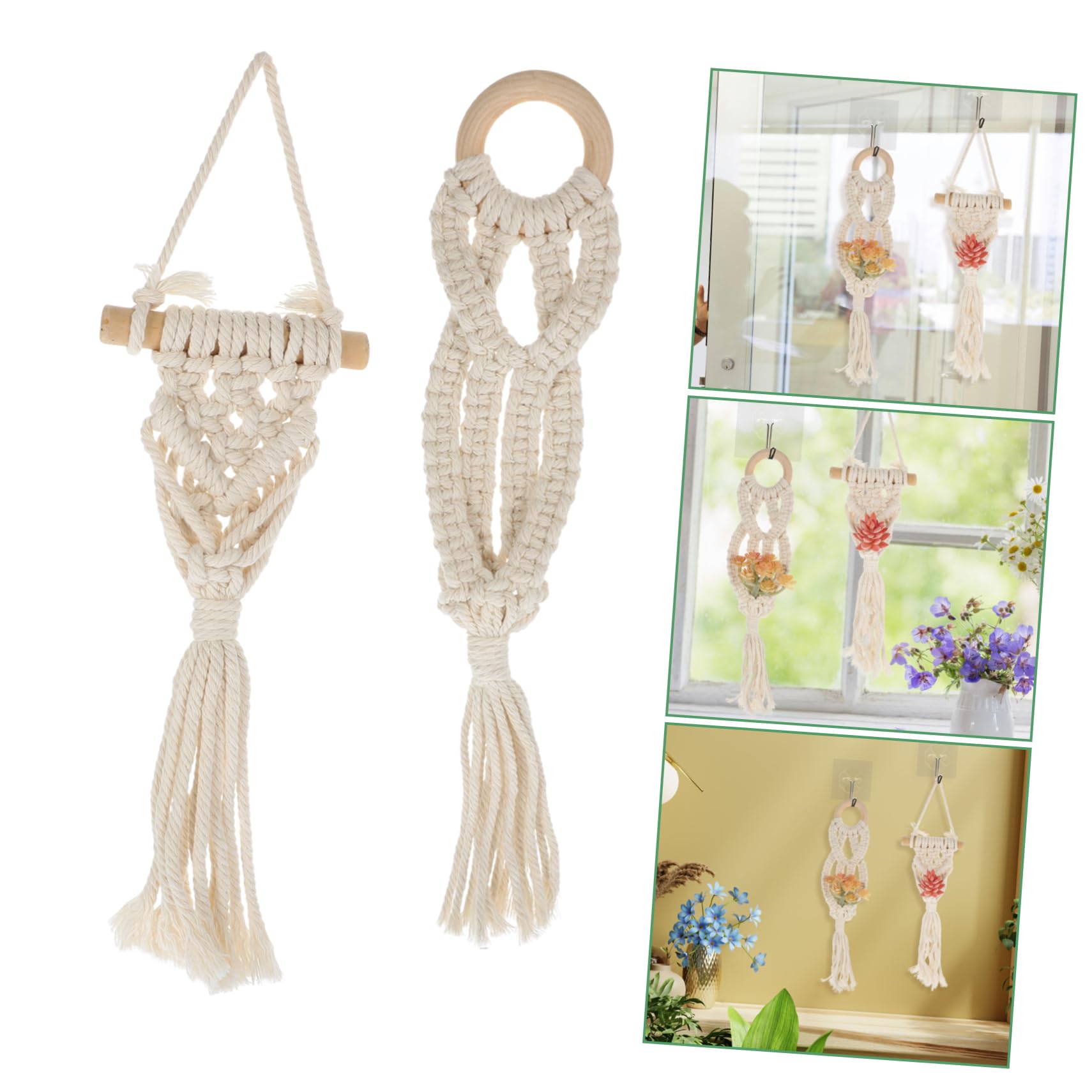 YARNOW Lot De 4 Pots De Fleurs Muraux Rustiques en Macramé Suspension Décorative Dintérieur pour Plantes Aériennes Installation Facile Suspension Plafond 2 Pièces X 4