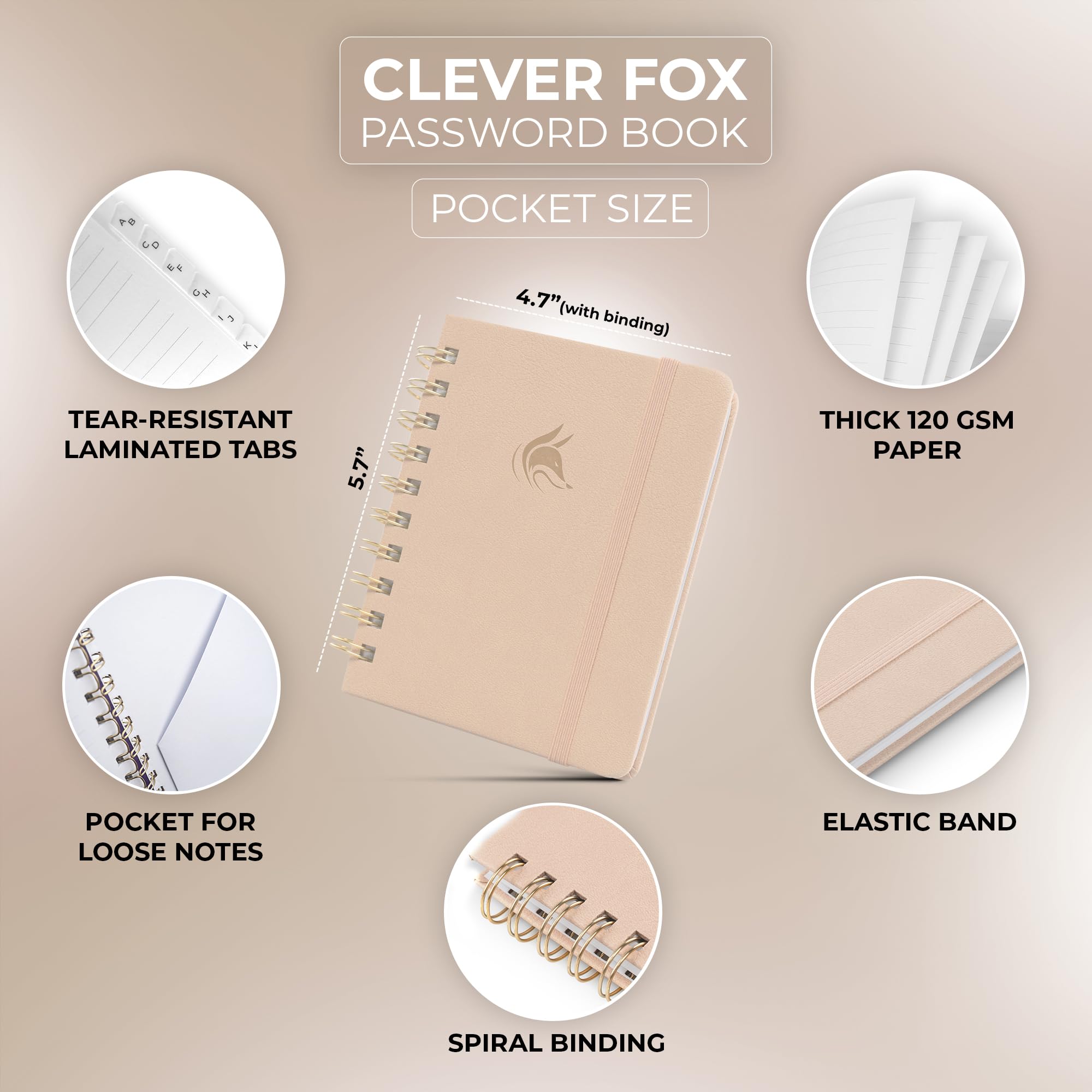 Clever Fox Password Book Spiral, Mini Internet Address Log with Alphabetical Tabs, Small Password Keeper & Organizer - Image 2