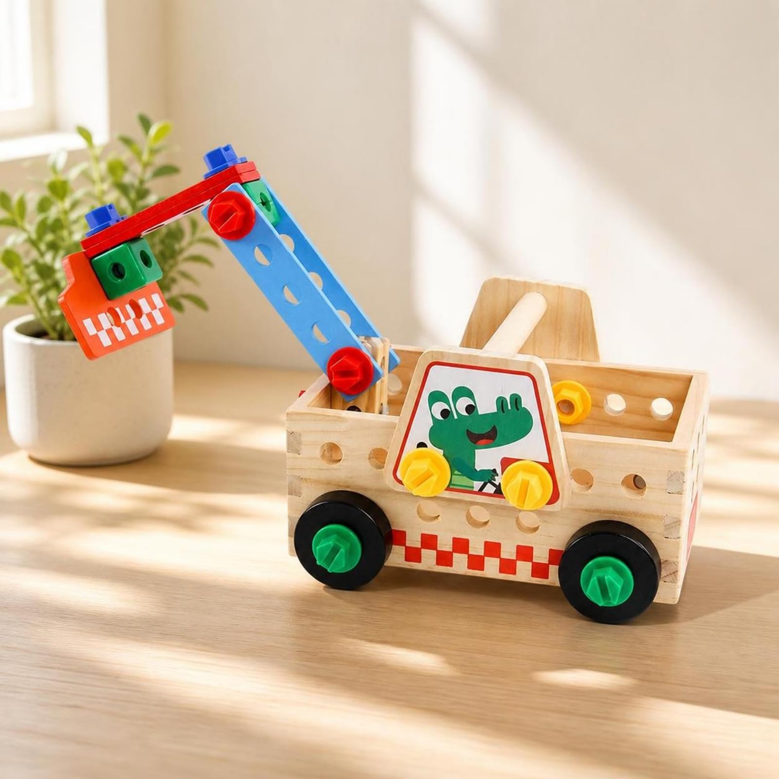 Camion da Cantiere Giocattolo Creativo | Sicuro, Veicolo da Costruzione in Legno, Montessoriano, Set di Camion Giocattolo, per Scuola Dell'infanzia, Bambini