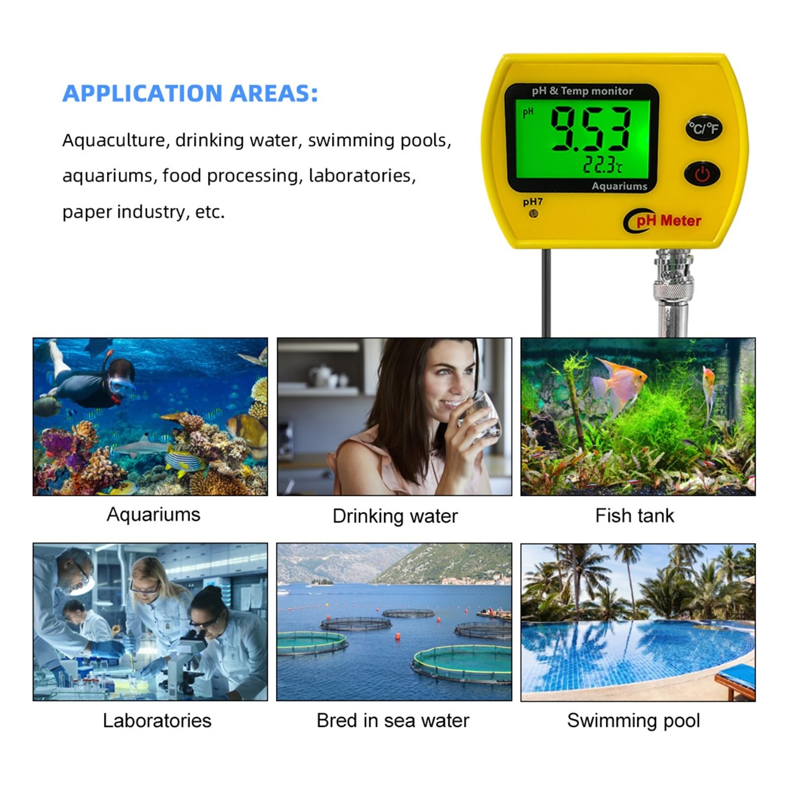Misuratore PH con Retroilluminazione Online PH-991 Tester for Acquario Monitor Temperatura Strumento Acidimetro for Acqua della Piscina del Serbatoio Rilevamento Rapido E Preciso