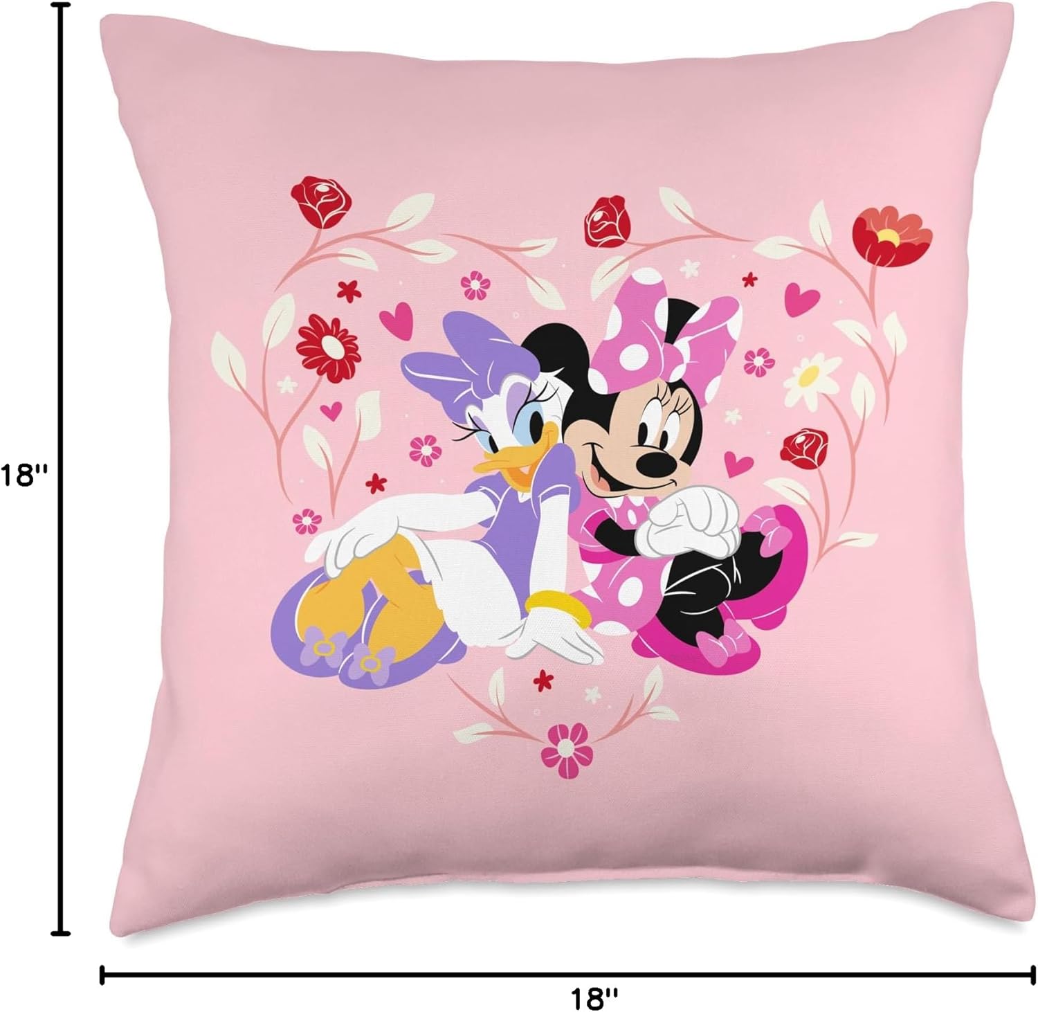 Disney Minnie and Daisy BFF Heart Pink Throw Pillow