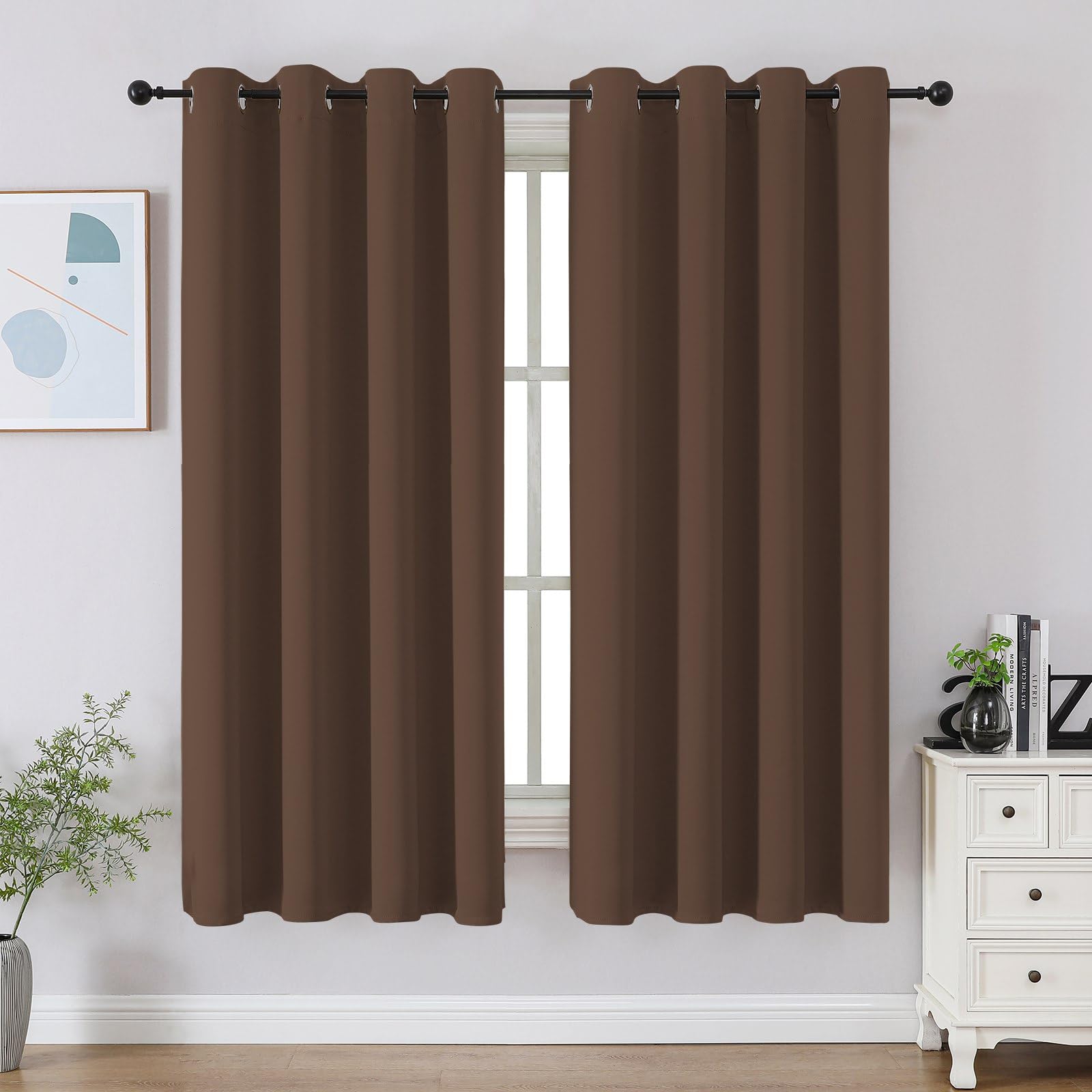 CUCRAF Cortinas opacas marrones de 137 cm (54 pulgadas) de largo, con aislamiento térmico, oscurecimiento de habitación, cortinas pequeñas para dormitorio, cortinas bloqueadoras de luz para cocina y