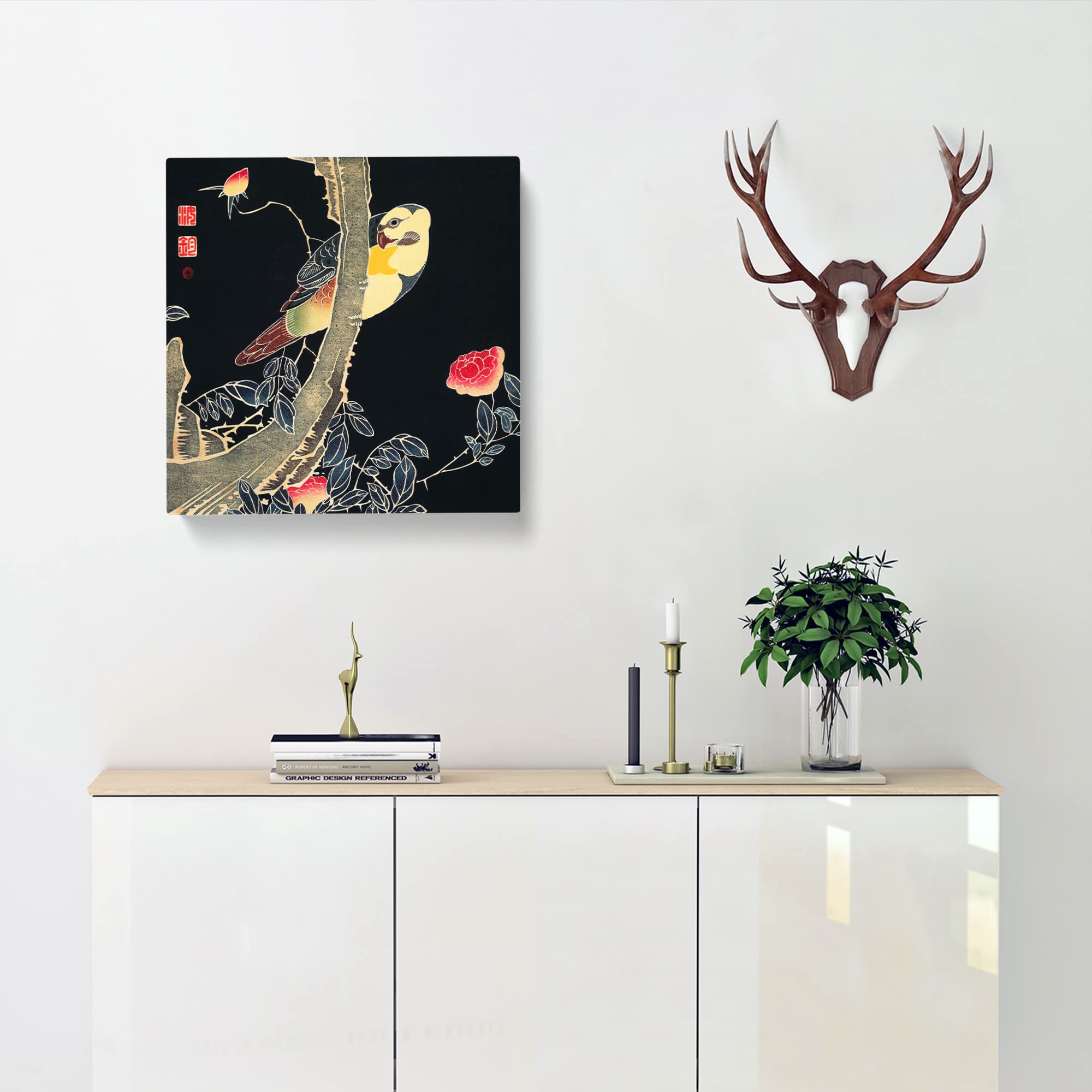 Parrot & Rose Bush by Ito Jakuchu Canvas Print, Mixed, 35L x 35W cm - Image 2